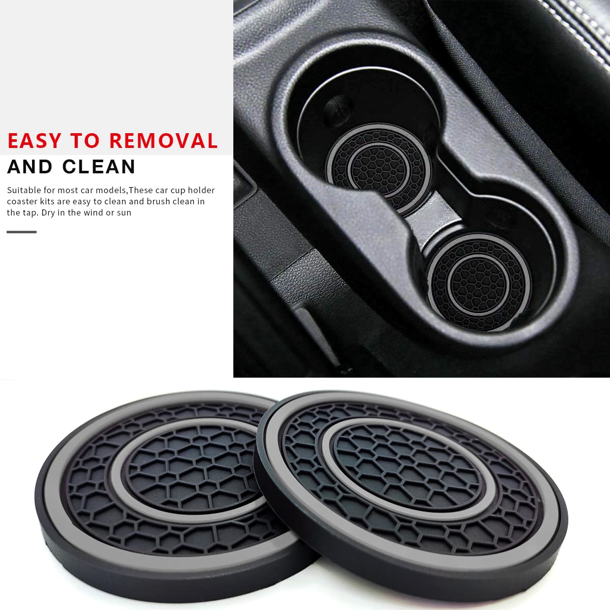 Auprite Car Cup Holder Coasters, 2 Pack Universal Auto Anti Slip Cup Holder Insert Coaster, Car Interior Accessories (Gray)