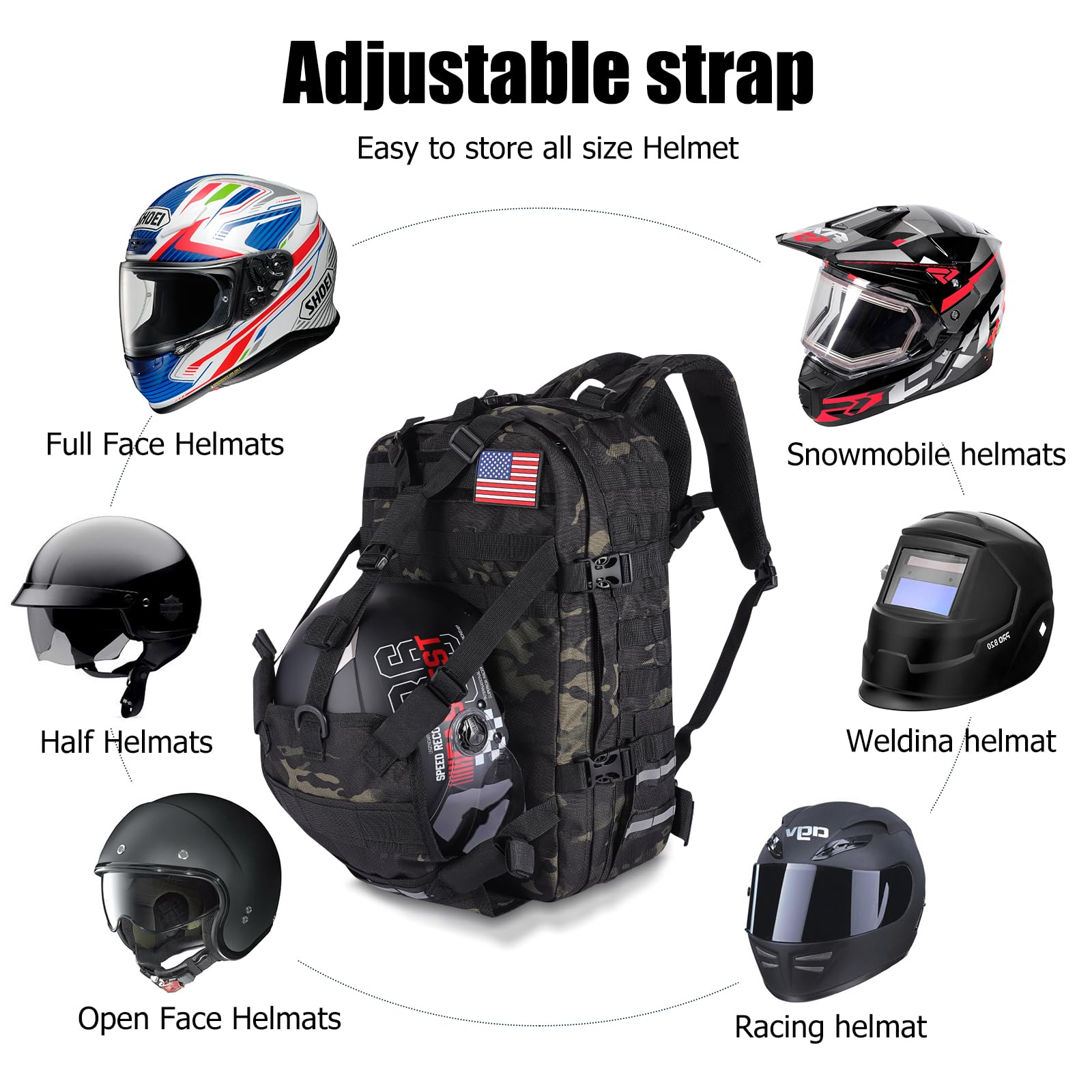 Hutigertech Helmet Backpack For Motorcycle Riders Waterproof Stand, Large Capacity Backpack With Helmet Holder, Helmet Bag Storage Hiking Cycling Motorcycle Backpacks For Men