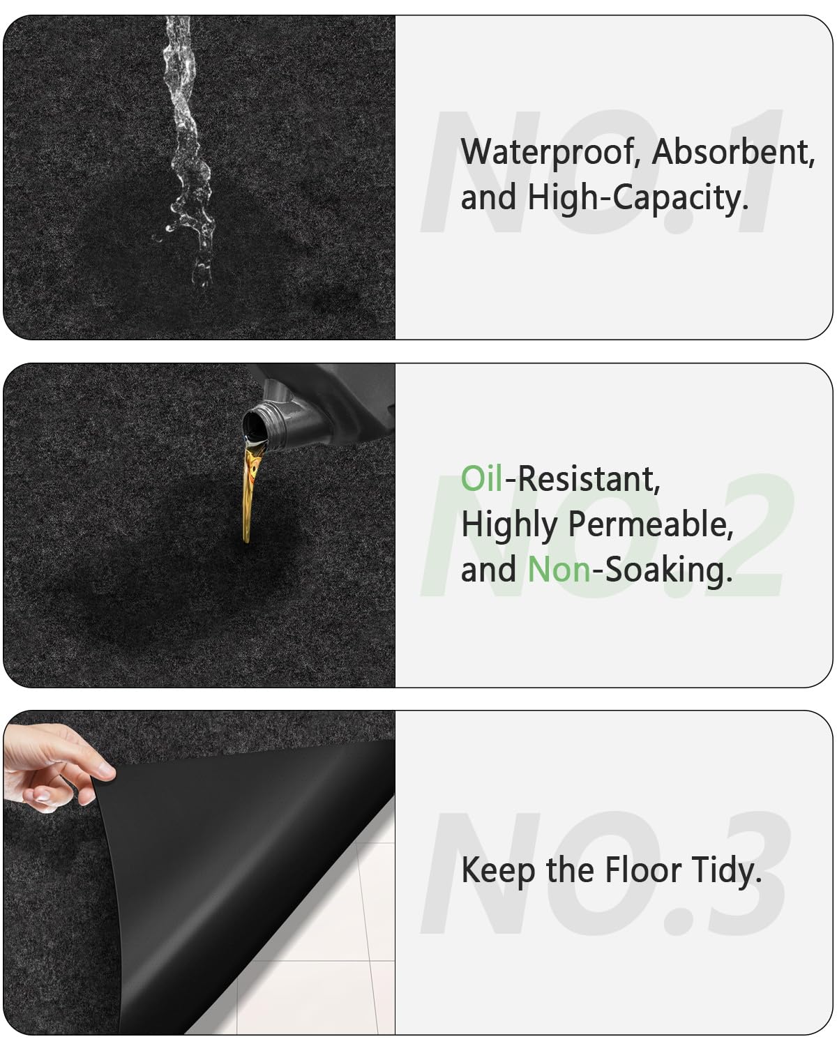Kevenal Oil Spill Mat - 24x36 Inch Garage Floor Absorbent Pad, Gray Polyester, Model FM45-1 for Cars, Motorcycles, Golf Carts