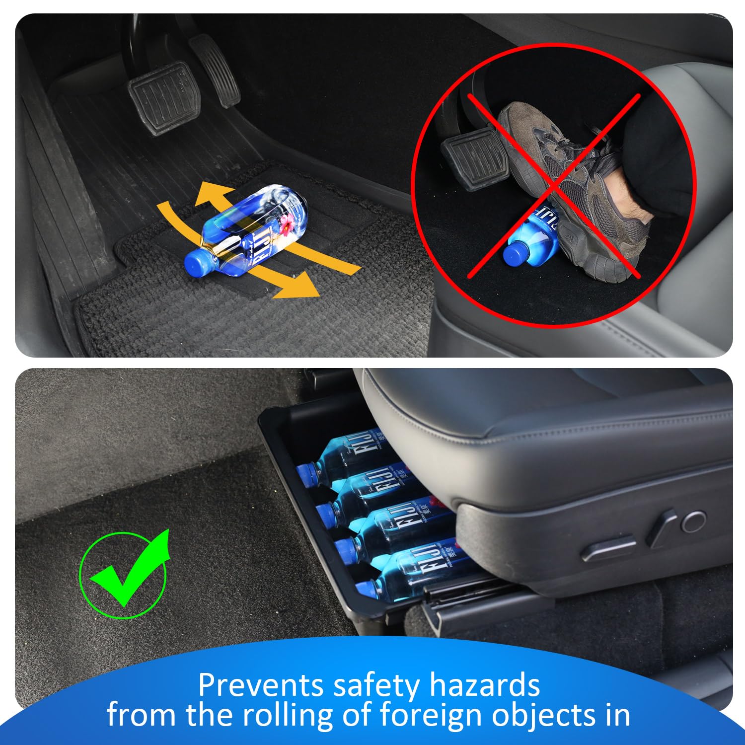 Geedar Under Seat Storage Box Organizer For Tesla Model Y (1 Pack), Upgraded Abs + Tpe Double Layer Hidden Storage Box, Washable