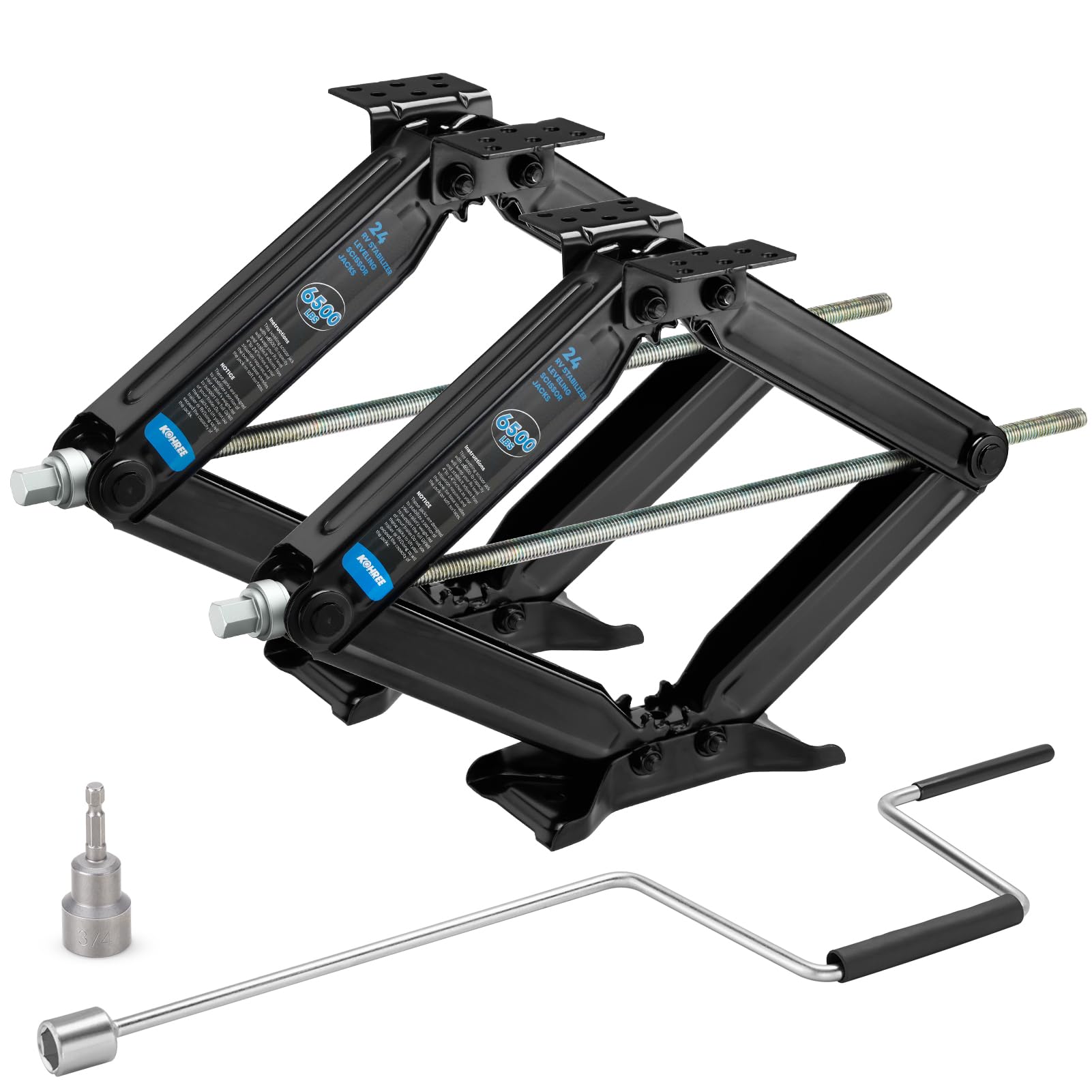 Kohree 6500Lbs Heavy Duty Rv Stabilizer Jacks Set Of 2, 24 '' Leveling Scissor Jack For Travel Trailer Camper, With Crank Handle
