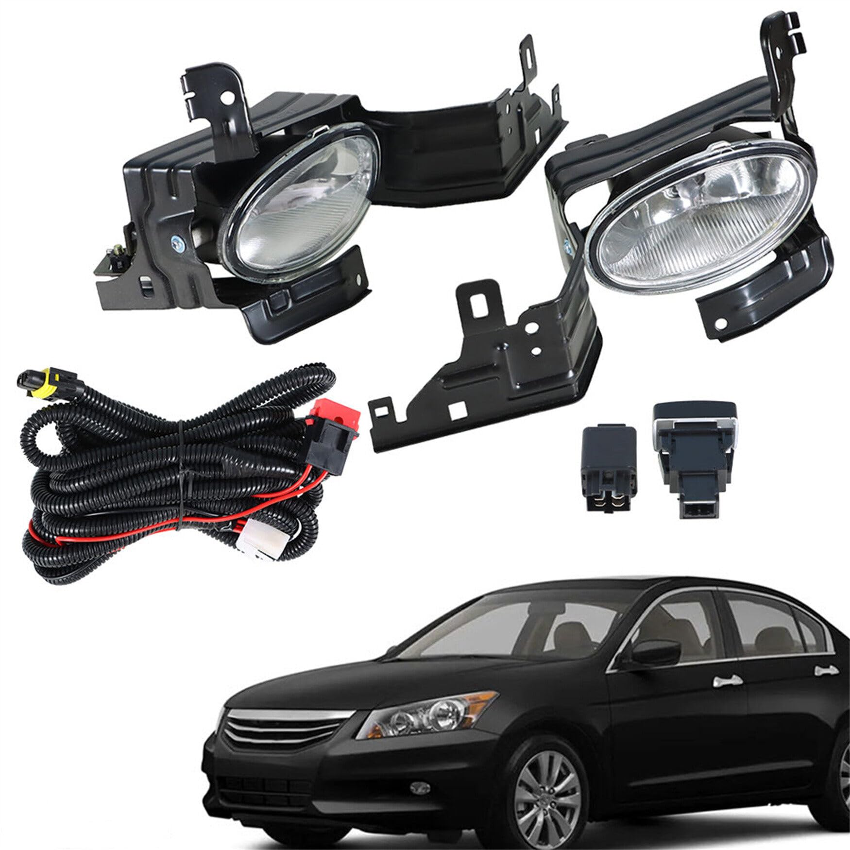 WFLNHB 1 Pair Left Right Fog Lights Replacement for Honda Accord 4DR Sedan 2011-2012 Front Bumper Driving Lamps & Wiring & Switc