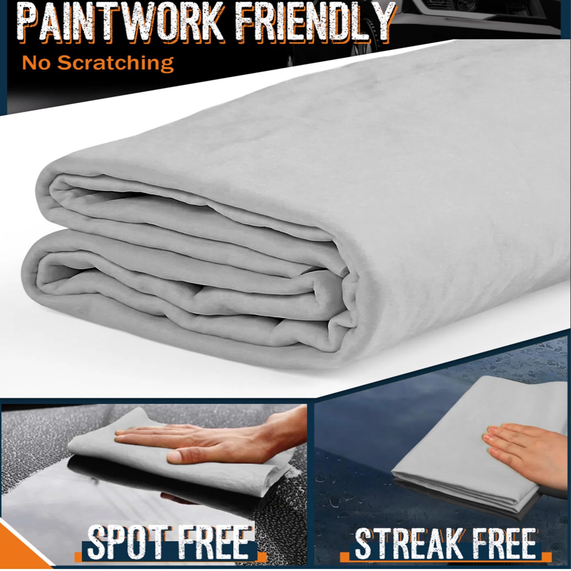 Idemeet Premium Car Drying Towel 2 Pack, Super Soft PVA Shammy Cloth, Gray, Streak-Free for Vehicle and Bathroom Use