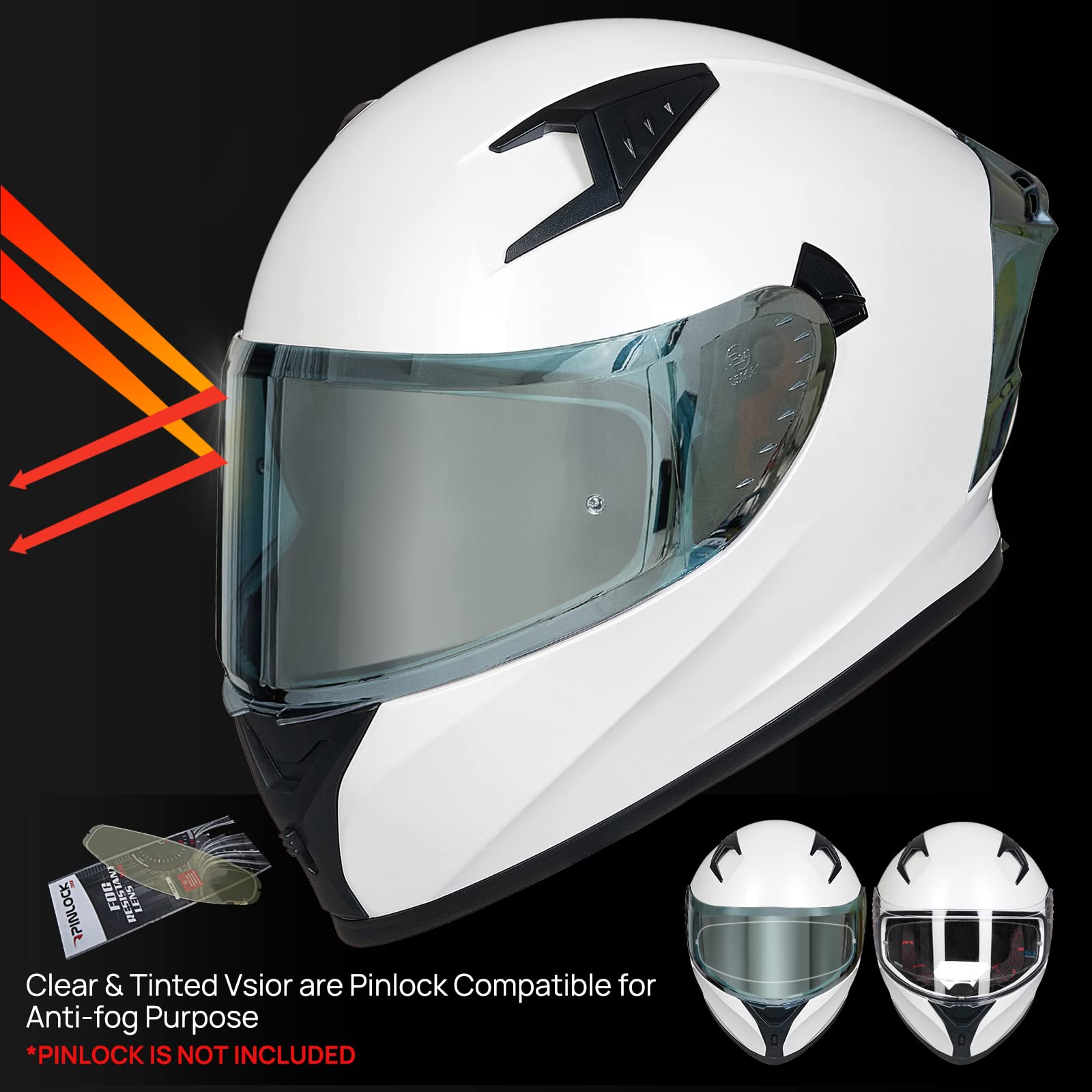 Ilm Motorcycle Helmet Full Face With Pinlock Compatible Clear&Tinted Visors And Fins Street Bike Motocross Casco Dot Model Z501(White, Xx-Large)