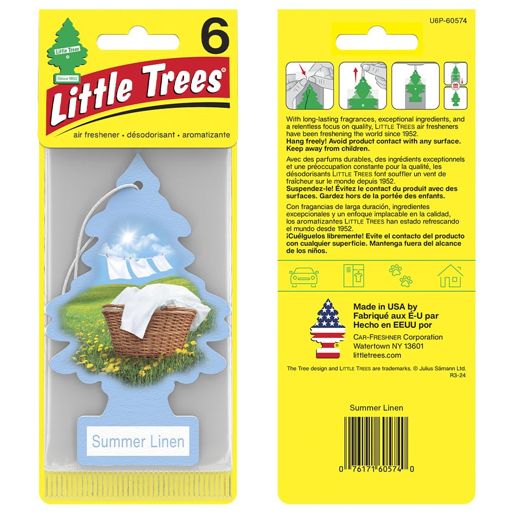 Little Trees Air Fresheners Car Air Freshener. Hanging Tree Provides Long Lasting Scent For Auto Or Home. Summer Linen, 24 Air F