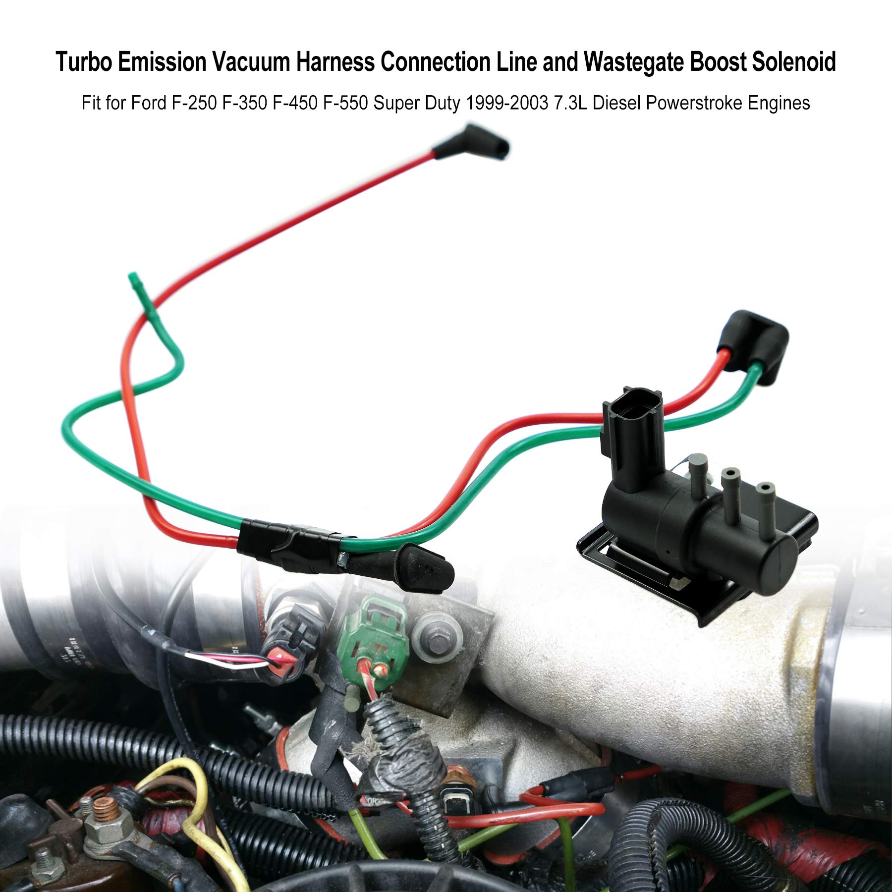 YUANTUO Turbo Vacuum Harness & Wastegate Boost Solenoid for Ford 7.3L Diesel Powerstroke F81Z-6C673-AA F81Z-9E498-DA