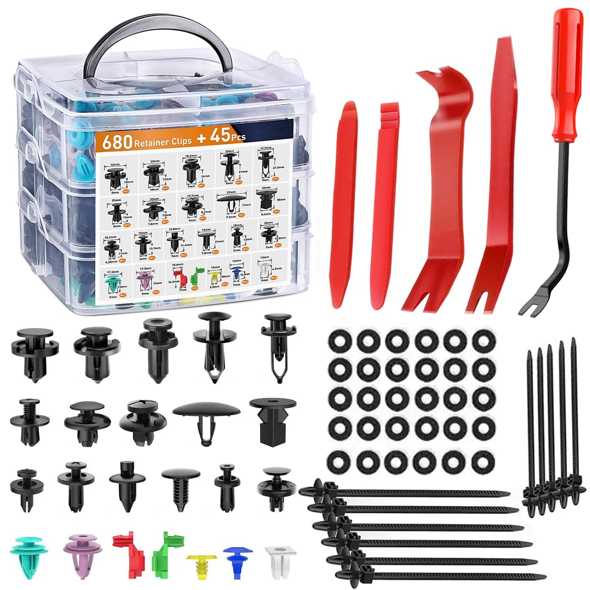 725Pcs Car Push Retainer Clips & Automotive Tools, Car Retainer Clips, Auto Trim Removal Tool Kit & Auto Fasteners Kit, Universa
