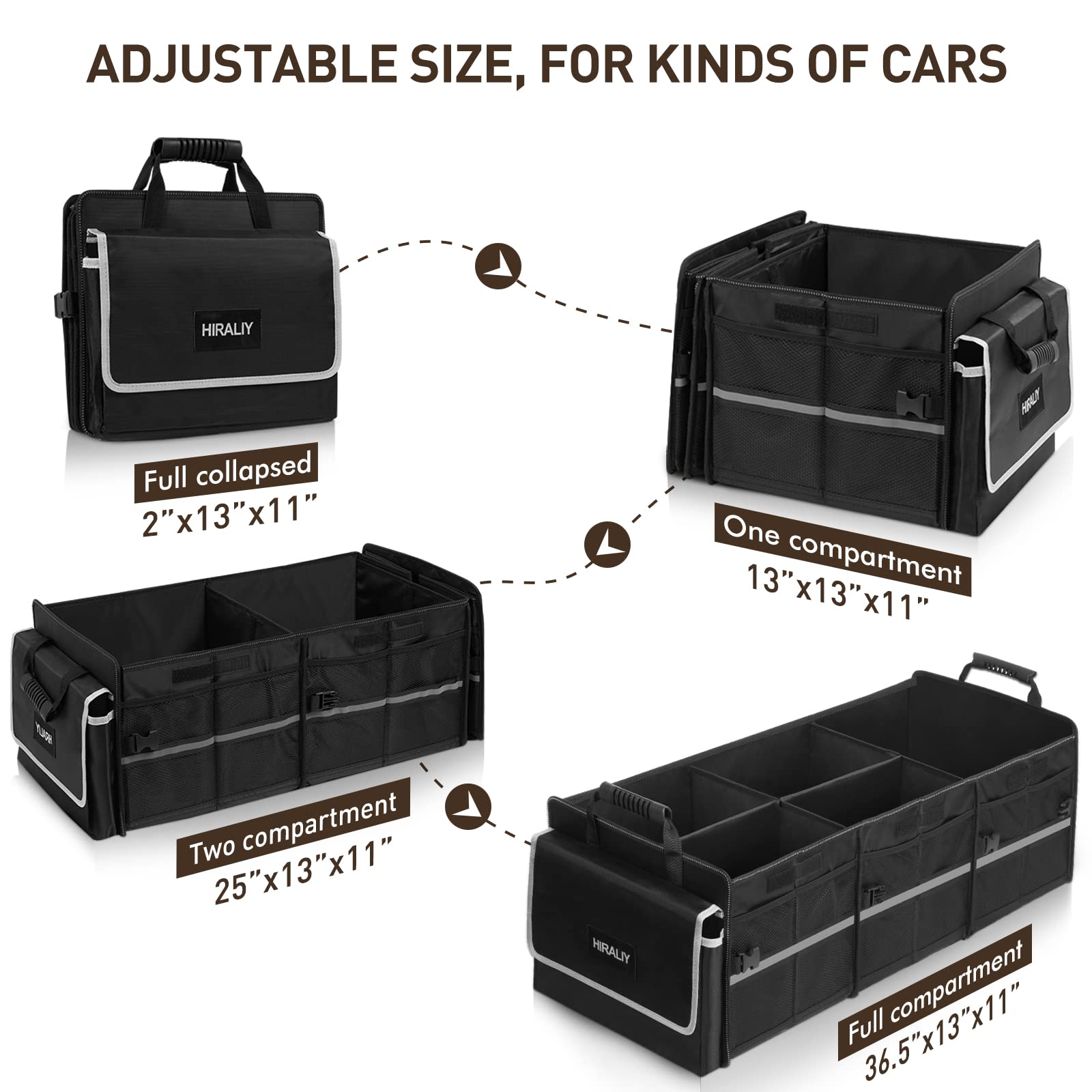 Hiraliy 4 In 1 Car Trunk Storage Organizer, Multi Compartment Collapsible Trunk Storage Box With Leakproof Insulated Bag For Car Truck Suv