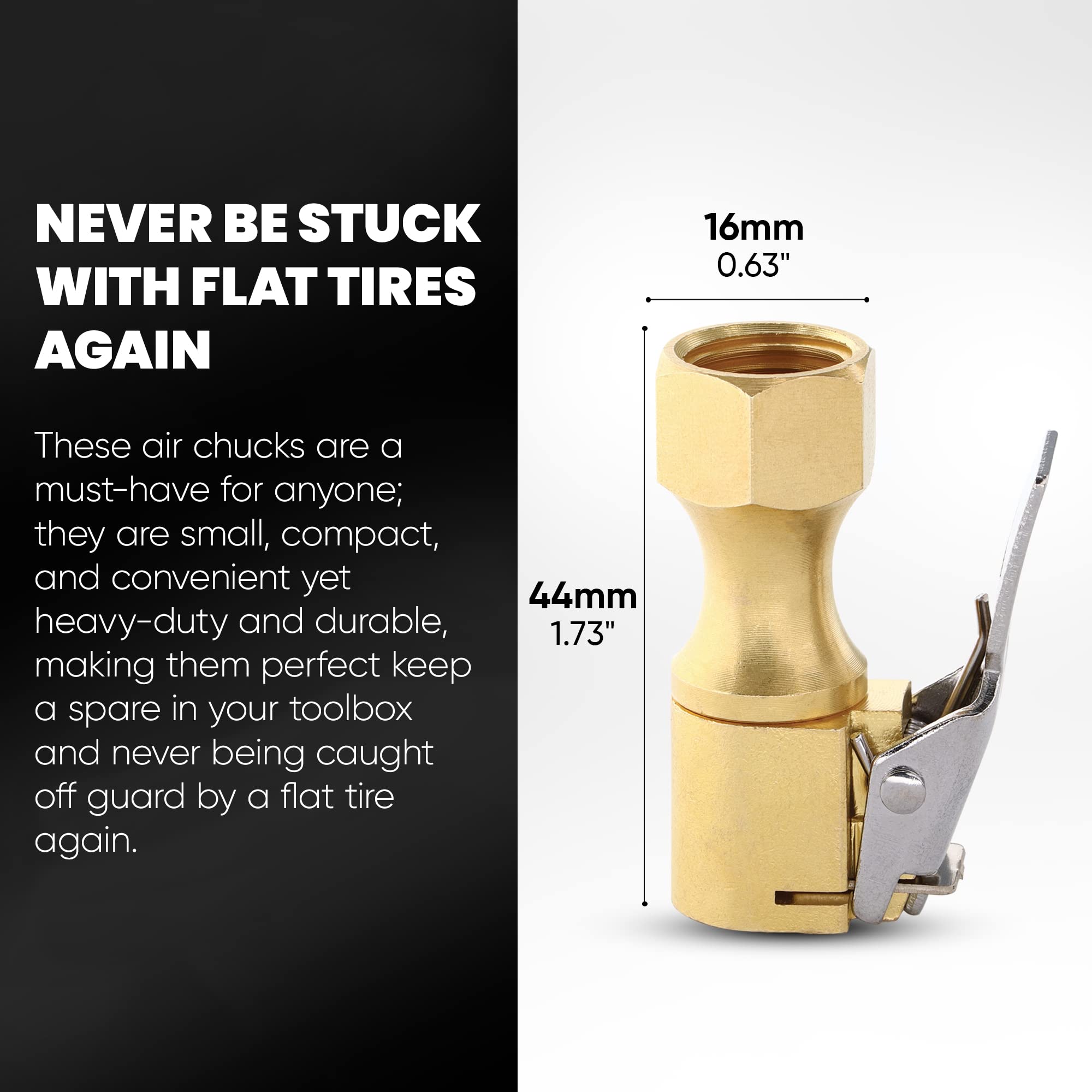 Air Chuck, Closed Flow Heavy-Duty Locking Tire Air Chuck, With Quick Connect, Solid Brass, 1/4 Inch Female Npt Thread, 250 Psi, Fits Most Air Hose, Air Inflators, - 2 In A Pack