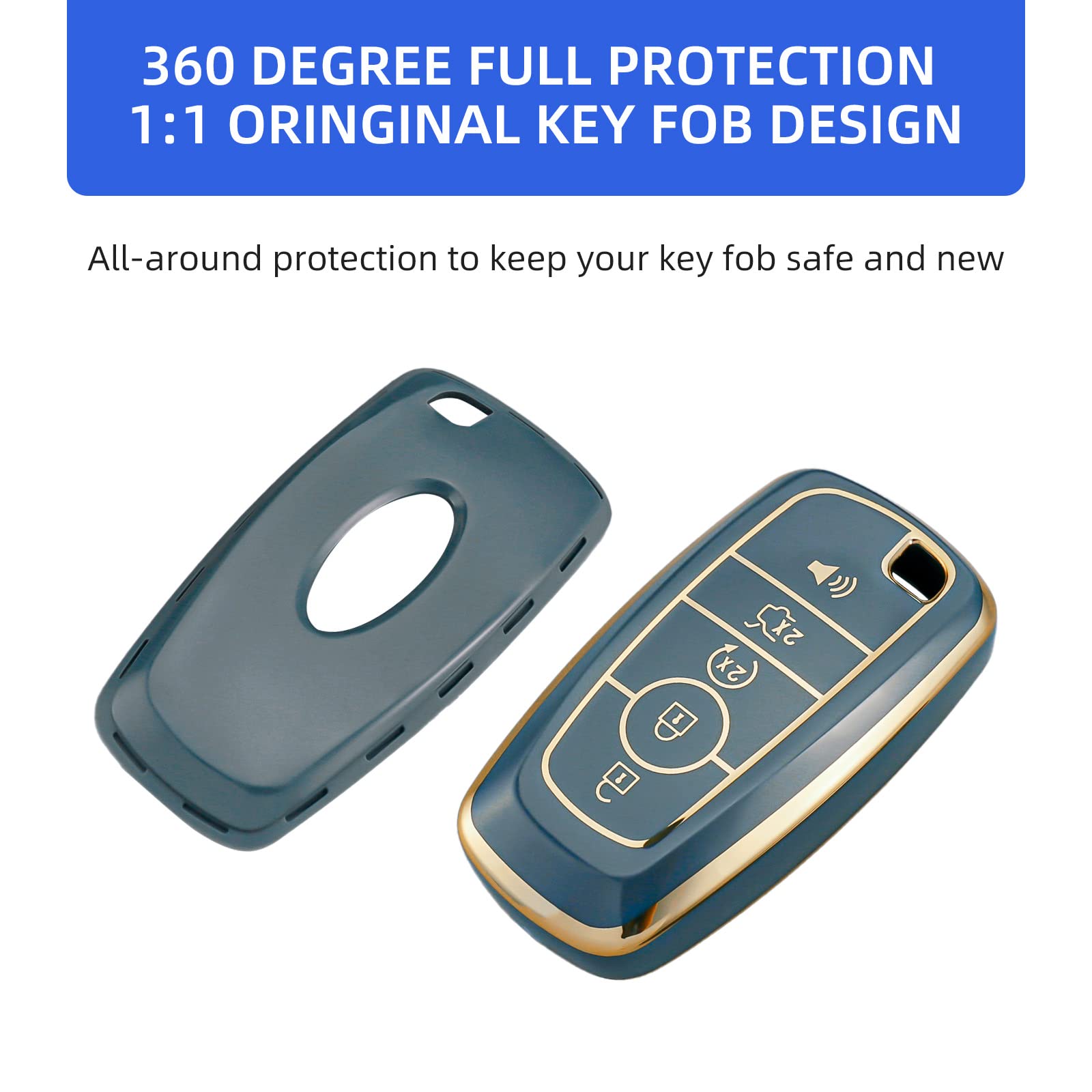 OFFCURVE Key Fob Cover for Ford, Premium TPU Key Case Full Protector Compatible with Ford Fusion Explorer Escape F150 F250 F350