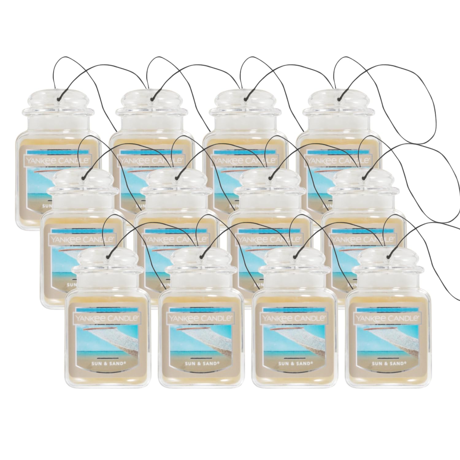 Yankee Candle Car Air Fresheners, Hanging Car Jar Ultimate, Neutralizes Odors Up To 30 Days, Sun & Sand, 0.96 OZ (Pack of 12)