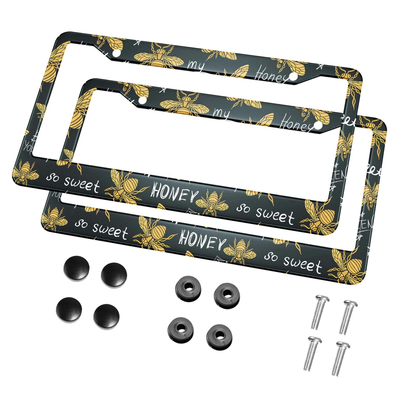 HOSNYE Honey Bee License Plate Frame 2 Pcs Golden Honey Bee So Sweet Metal Cute Licenses Plates Frames Licenses Plate Covers Car