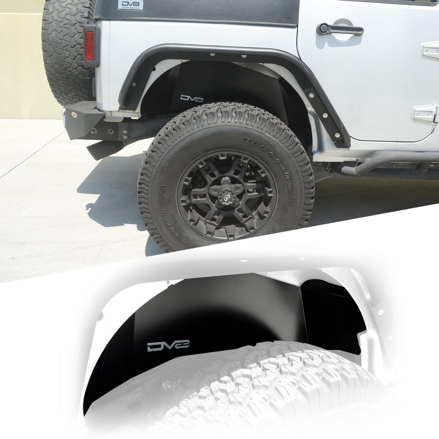 DV8 Offroad INFEND-01RB Inner Fender Liner for 07-18 Wrangler JK, Aluminum, Gloss Black, Rear Wheel Wells