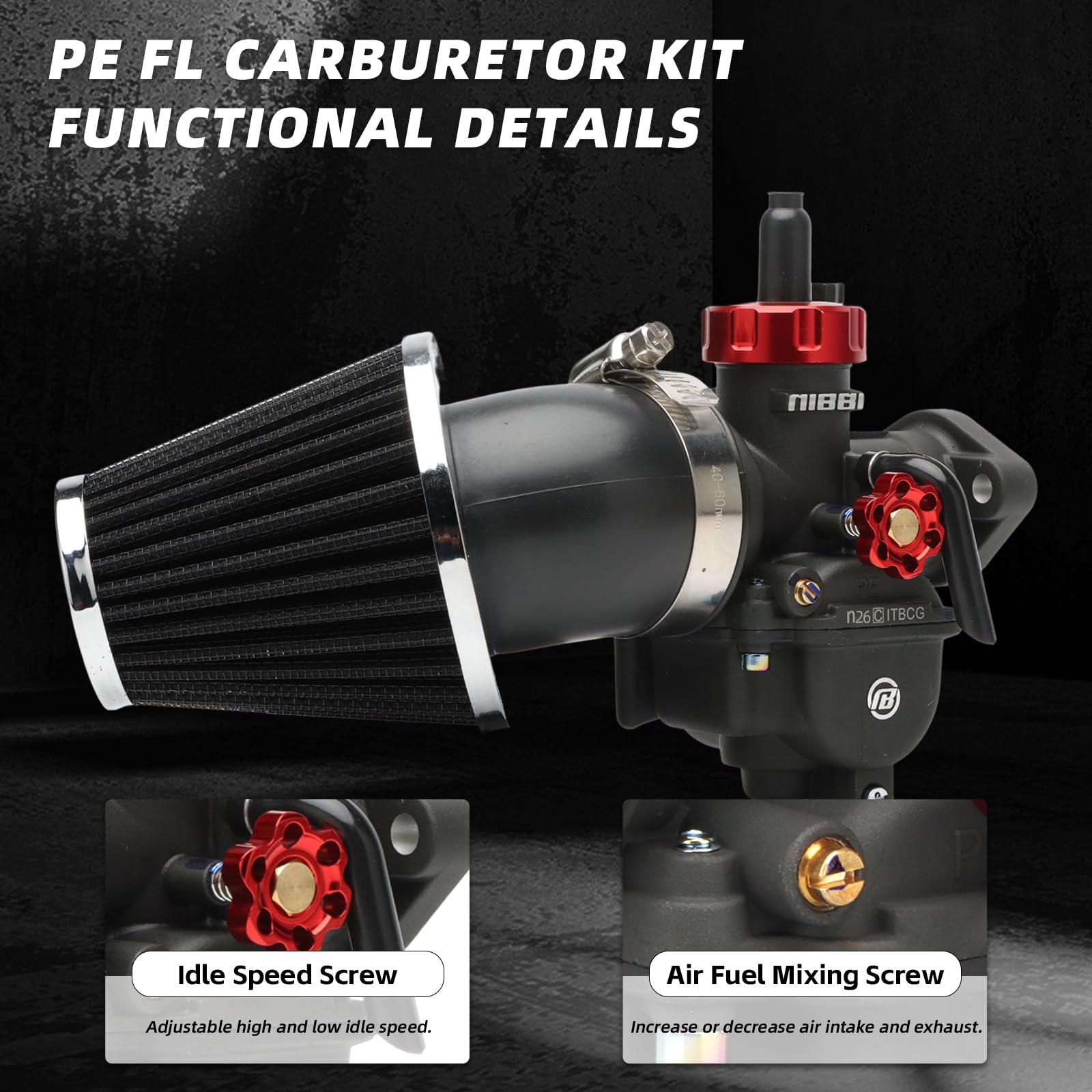 NIBBI PE26 Carburetor Kit, 26mm carbureto with Carb Jets - Fit for 150cc 190cc 200cc Dirt Bike Pit Bike Apollo TaoTao Lifan Kayo