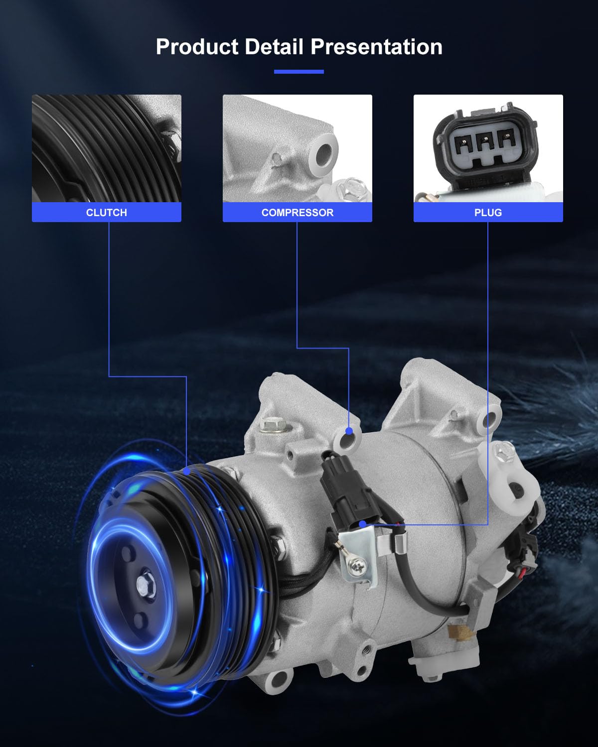 ECCPP A/C Compressor with Clutch for Honda Civic & CR-V 1.5L, Model 198277, Aluminum, Silver