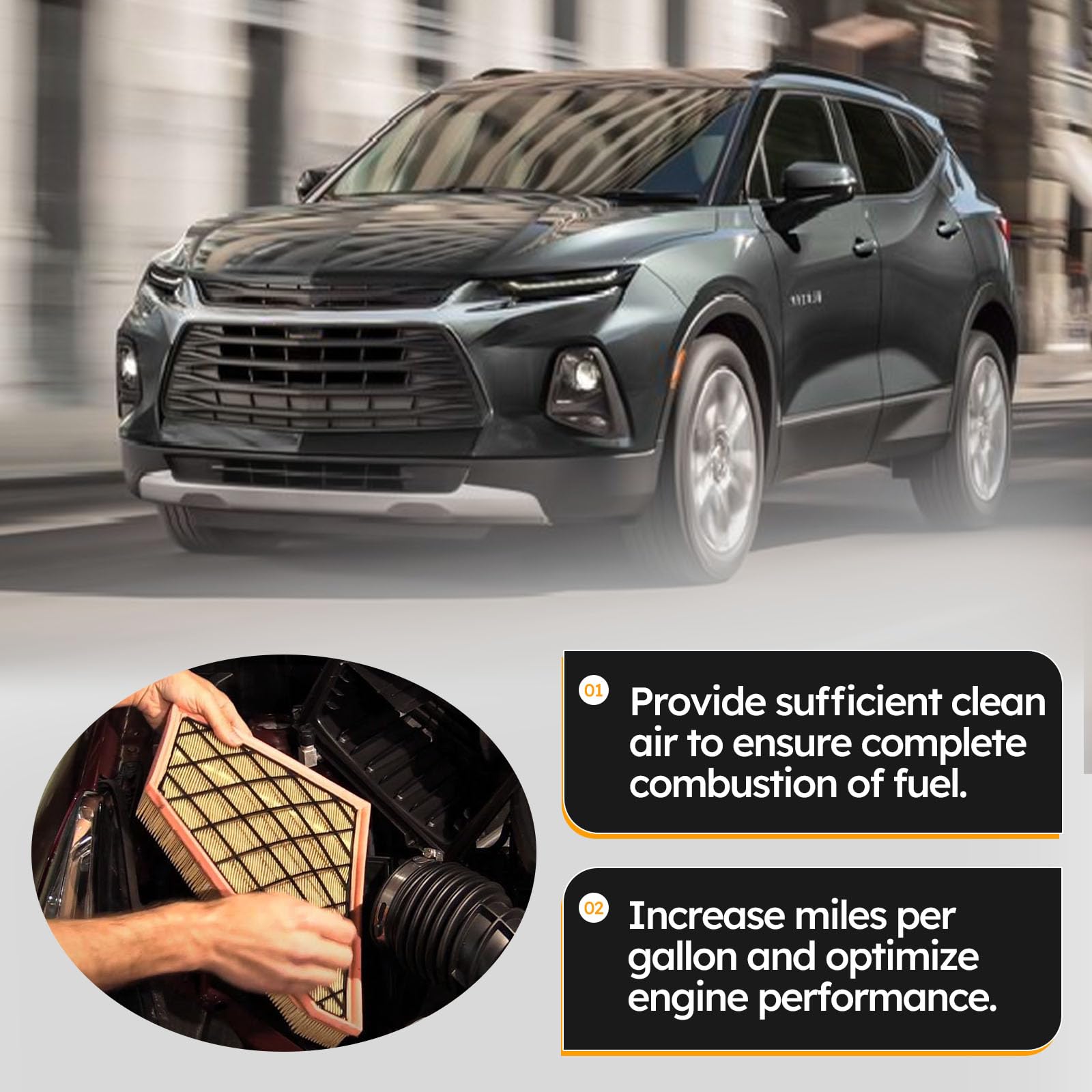 2Pcs Engine Air Filter Kit For 2017-2022 Gmc Acadia / 2018-2022 Buick Enclave/ 2018-2022 Chevy Traverse /2019-2022 Chevy Blazer