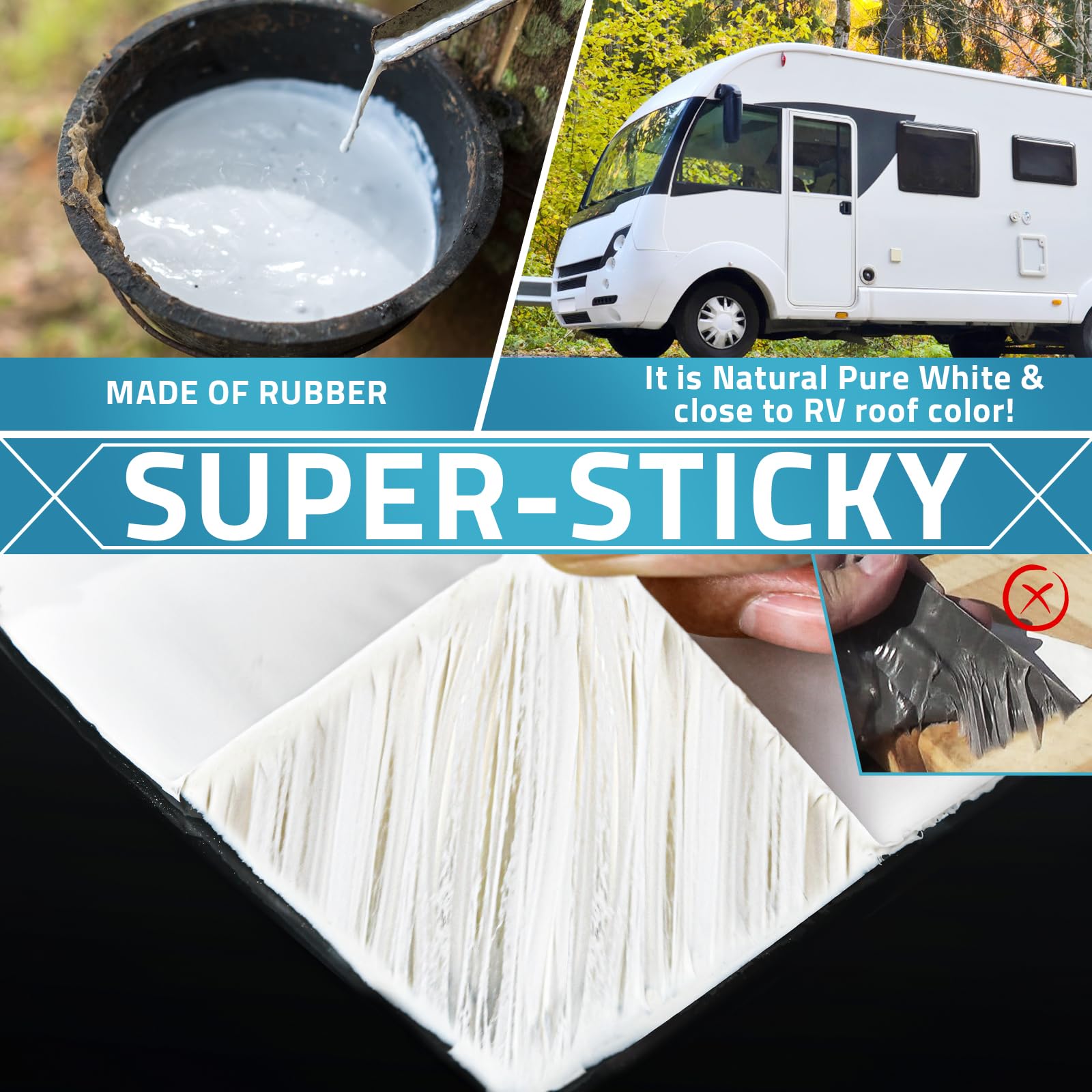 Paulinn Rv Camper Roofing Repair Sealant Tape, 2 Inch X 50 Foot Natural White Trailer Roof Rubber Sealing Tape, Uv & Weatherproo