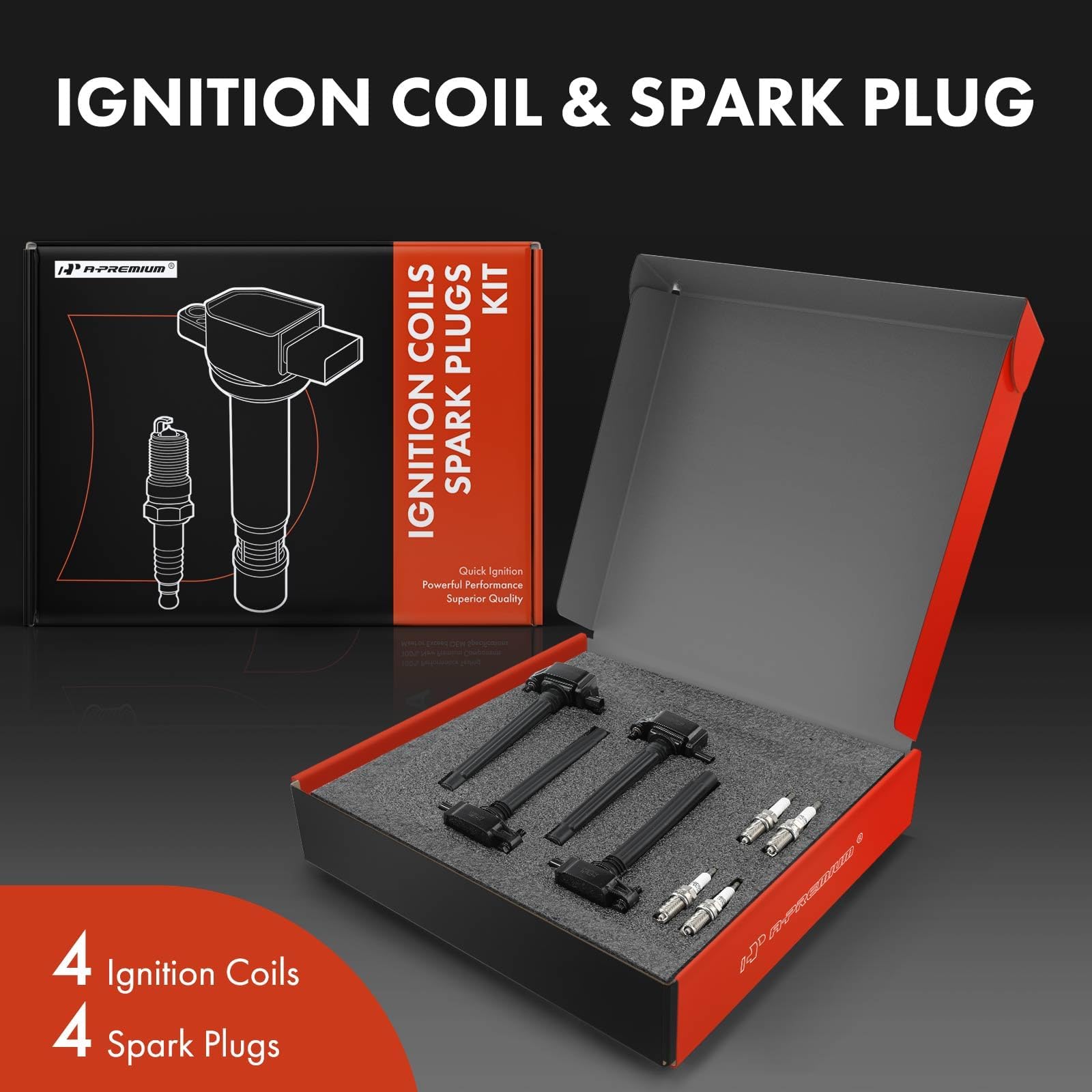 A-Premium Set of 4 Ignition Coil Pack and Iridium Spark Plugs Compatible with Jeep Cherokee 2014-2020, Compass 2018-2020, Renega