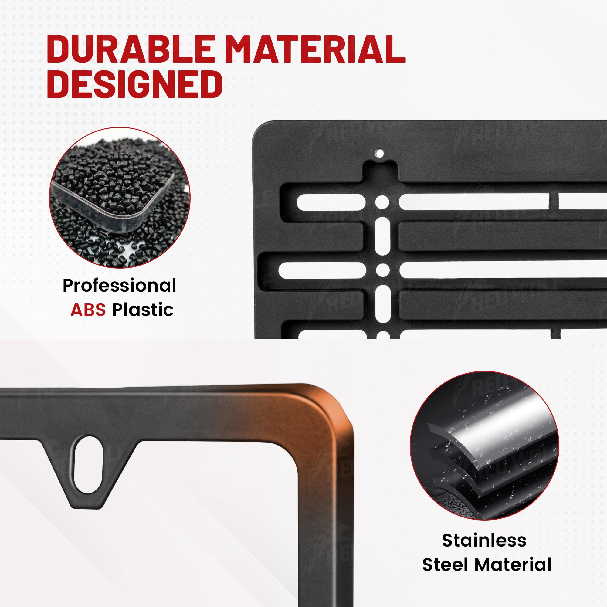 Red Wolf License Plate Bracket Holder W/License Plate Frame Universal Fit Vehicles Truck Mount Front Bumper Car Tag Lock Screws Caps Nuts Wrench Kit Black