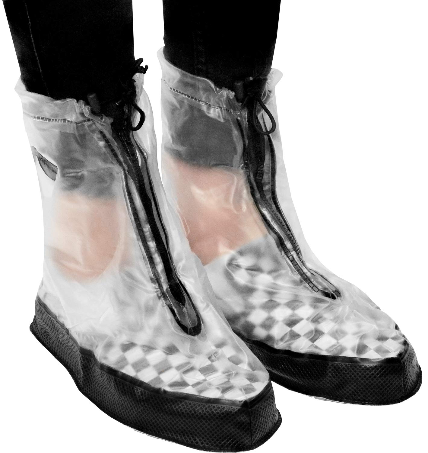 Rain Shoe Covers | Waterproof Shoe Covers for Men Women | Reusable Galoshes Overshoes (Clear/Black, 4X-Large)