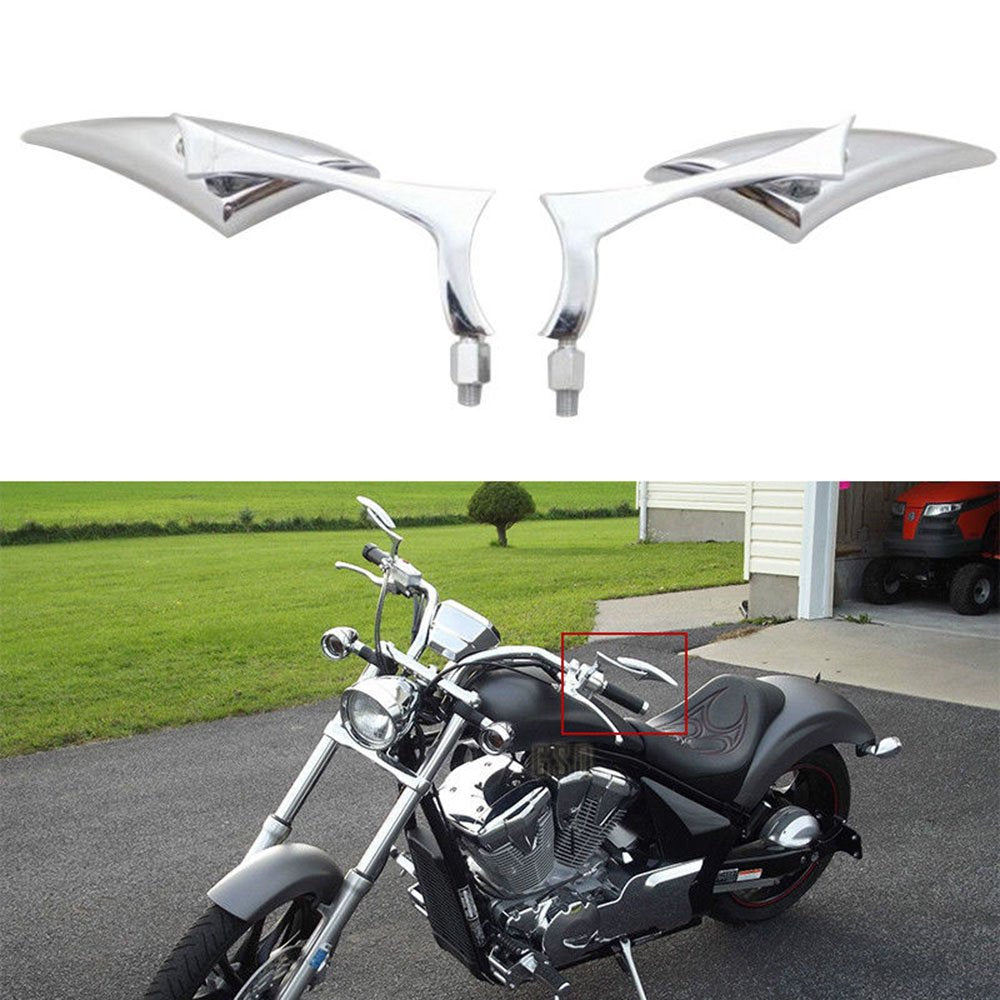Rich Choices Chrome Motorcycle Blade Side Mirrors - 8mm/10mm CNC Aluminum for Cruiser, Chopper, Street Bike, Scooter, Dirt Bike