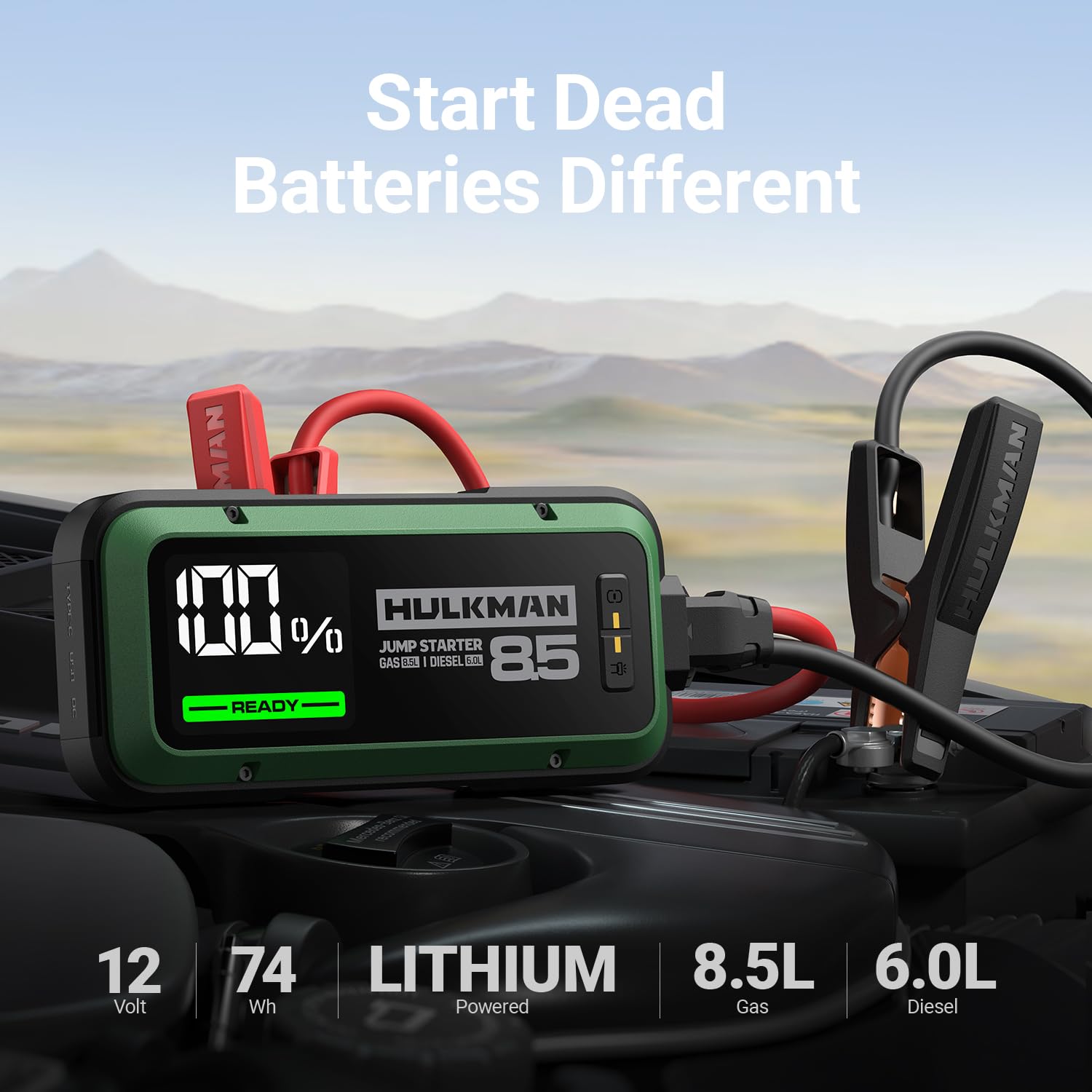 Hulkman Alpha85 Jump Starter, 2000A 74Wh Portable Battery Booster, Midnight Green, 12V, Includes Charger & Cables for Gas/Diesel Engines