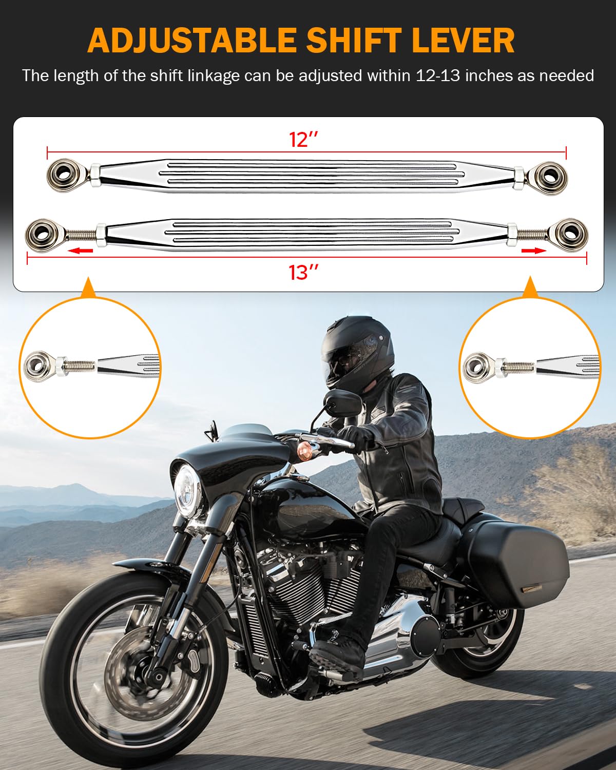 PBYMT Chrome Shift Linkage Shifter Lever Compatible for Harley Davidson Dyna Softail Touring Road Glide Street Glide Road King E