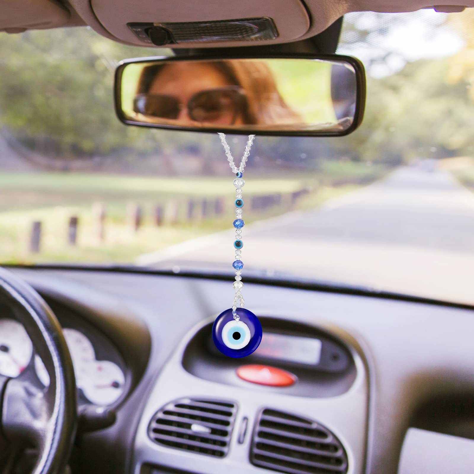 Evil Eye Car Hanging Ornament Evil Blue Eye Charms for Rear View Mirror Evil Eye Beaded Decor Evil Eye Car Accessories Evil Eye
