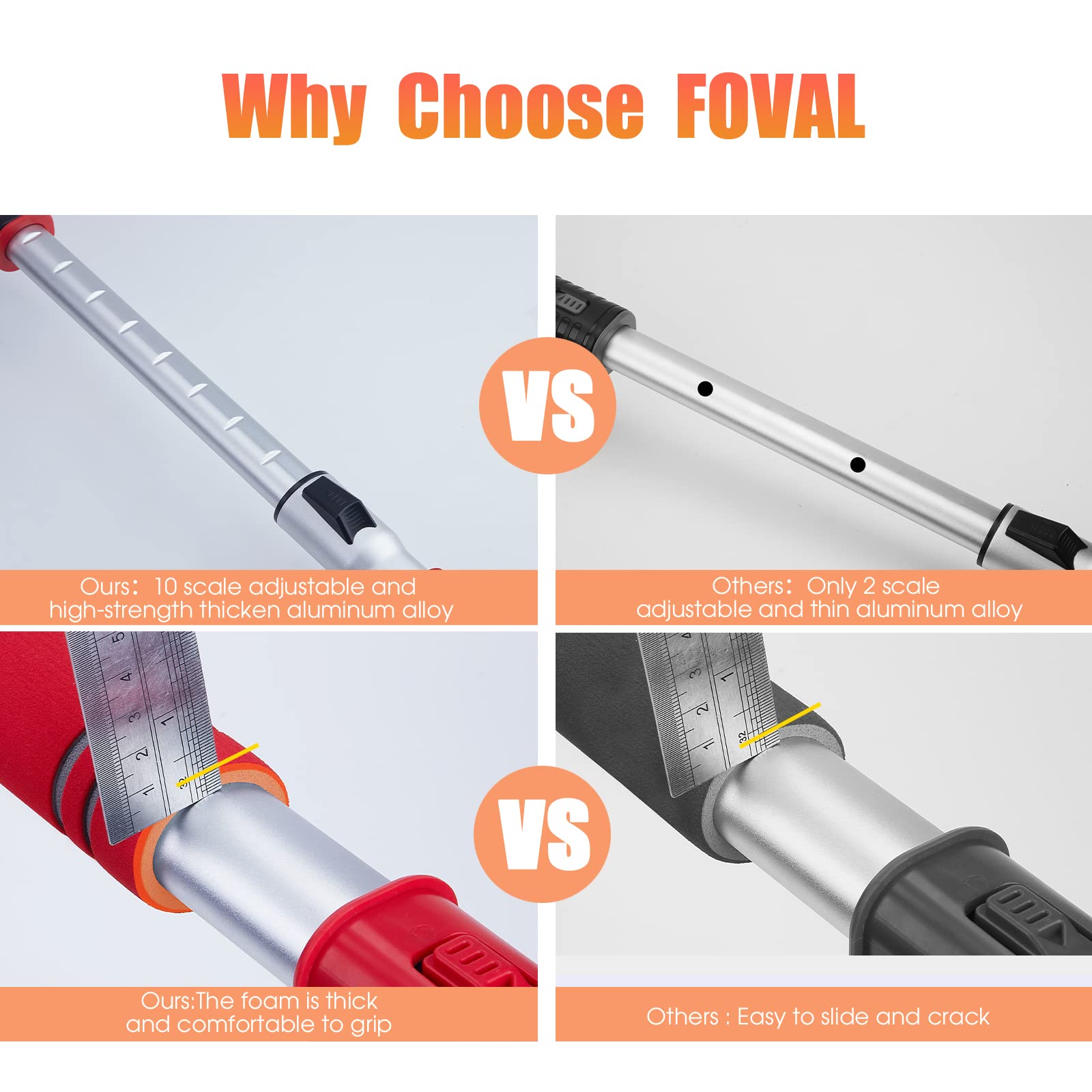 Foval 47.2 '' Extendable Ice Scraper Snow Brush With Squeegee For Windshield Window Car Trucks Suvs, 270 Pivoting Brush Head, Es