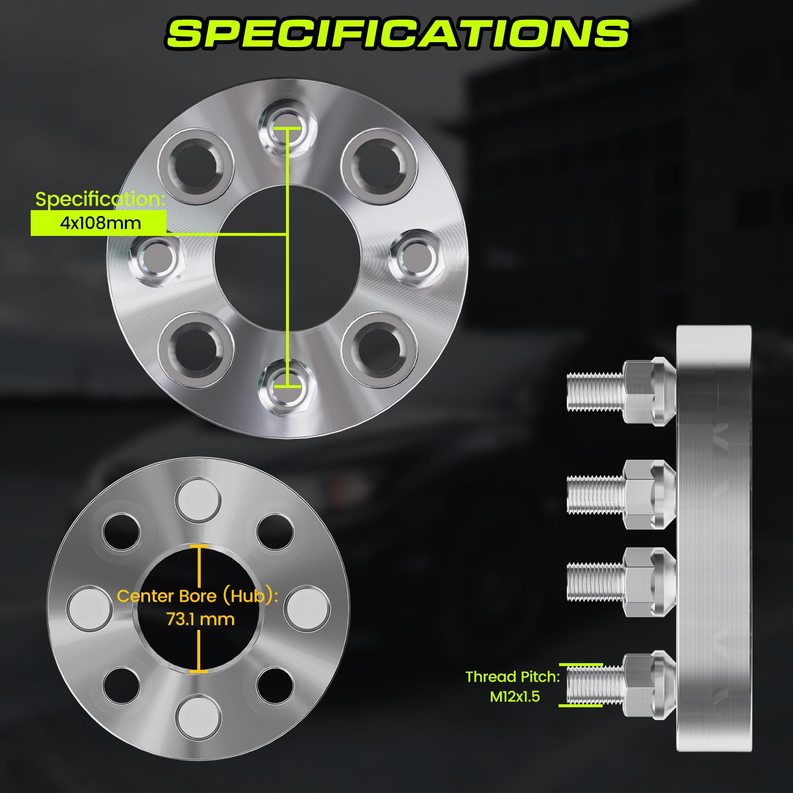 Customadeonly 4x108 Forged Wheel Spacers 38mm 1.5" for Ford & Mercury - Silver, 2pc, Model 410817338BU