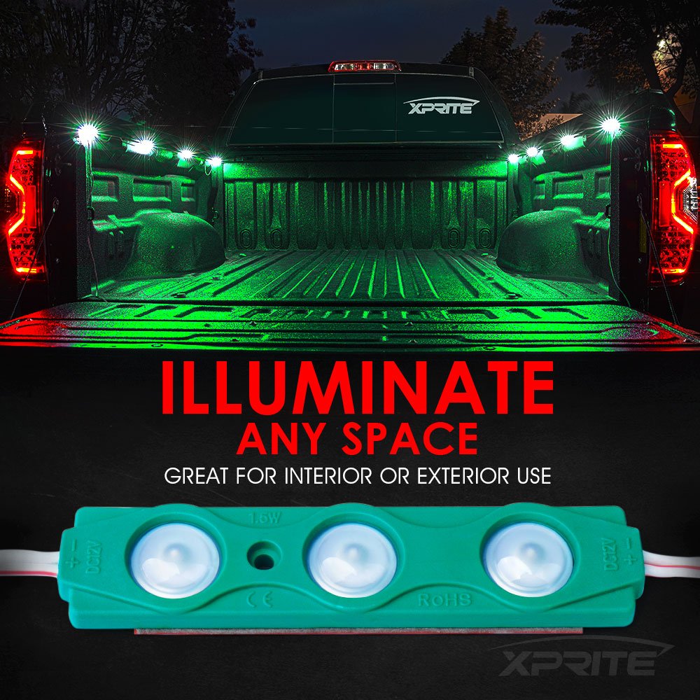 Xprite Green Led Truck Bed Light Kits With On/Off Switch, For Pickup Exterior Interior Lights Strips, Footwells, Running Boards, Cargo, Under Car, Tonneau Cover, Rail Rock Lighting - 8 Pcs