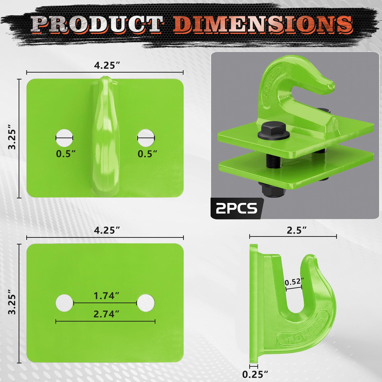 Ambull 2 Pack 3/8'' Tractor Bucket Grab Hook Grade 70 Forged Steel Bolt On Grab Hook Towhook Mount With Backer Plate, Work Well