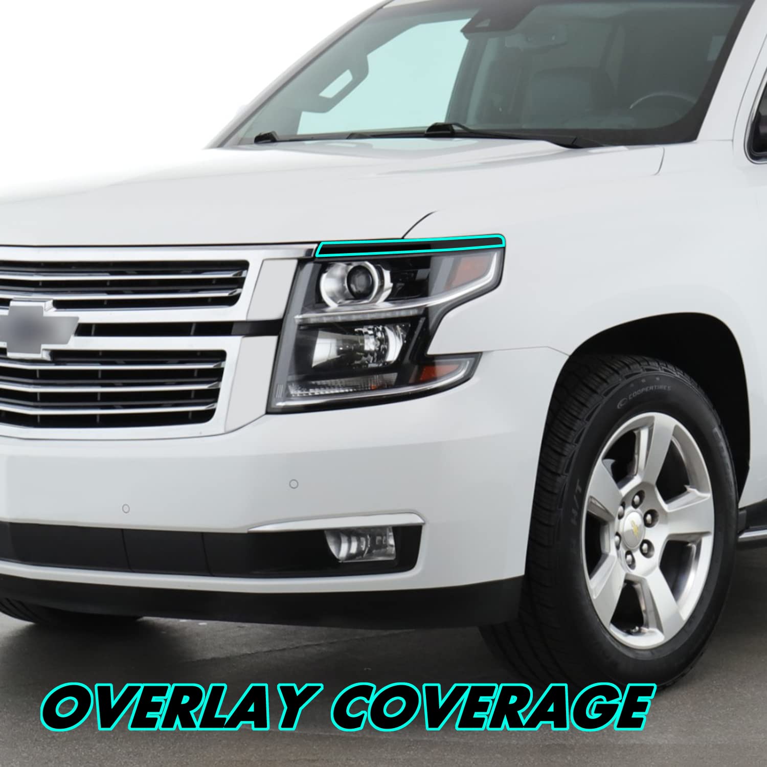 SlickMod Chrome Delete Blackout Vinyl Overlay for 2015-2020 Chevy Tahoe Headlight Bezel Trim - Gloss Black, Model SM-CHE-TAH-1520-HLBT