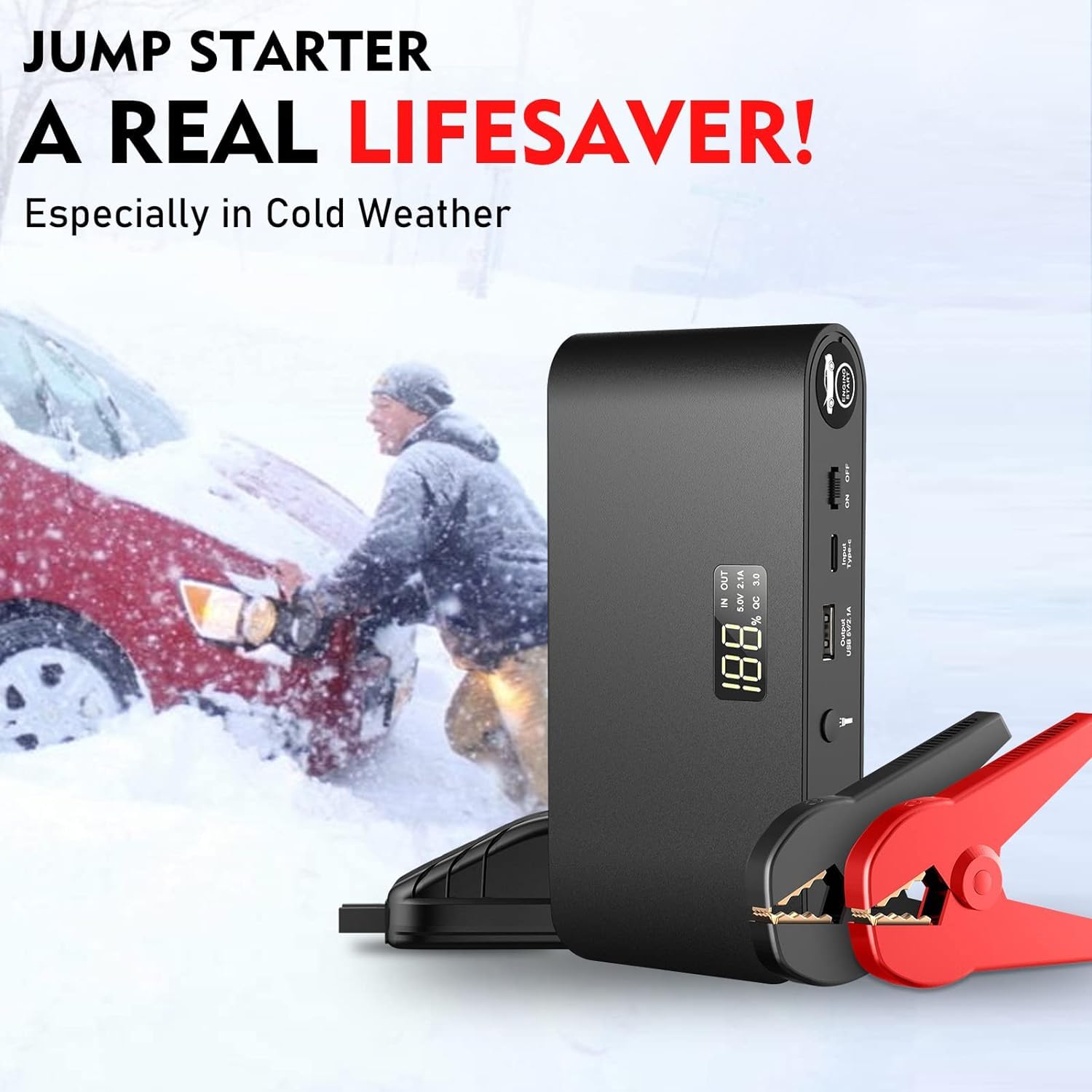 BooKoo 1600A Battery Jump Starter 16000mAh 12V Car Starter with QC 3.0, Portable USB, Model Q6, Ideal for Auto & Motorcycle Use