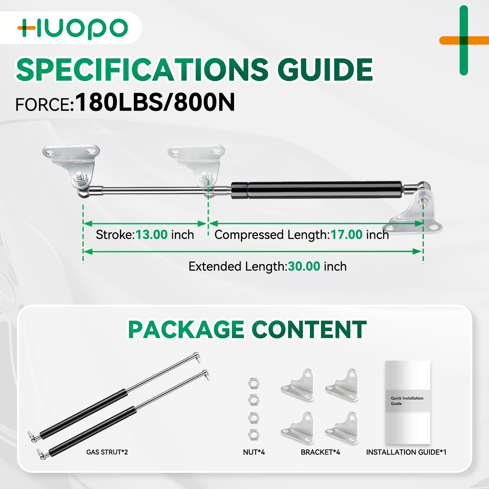 Huopo 30 Inch 180Lb/801N Gas Strut Shock Spring Lift Support For Rv Bed Storage Heavy Duty Lid Basement Door Boat Hatch, Set Of