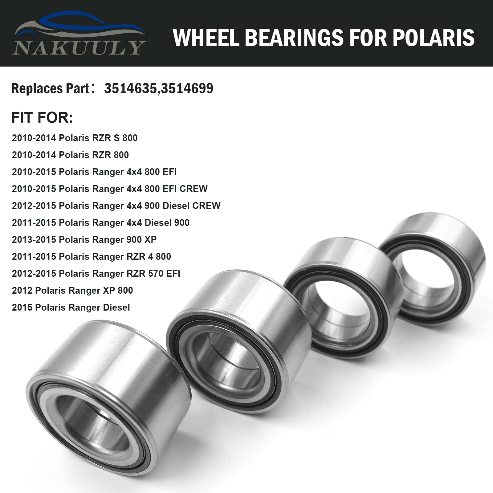 Nakuuly 3514699 3514635 Front And Rear Wheel Bearings Compatible With Polaris Ranger Rzr 800/Rzr S 800 2010-2014,Ranger 900 Xp/R