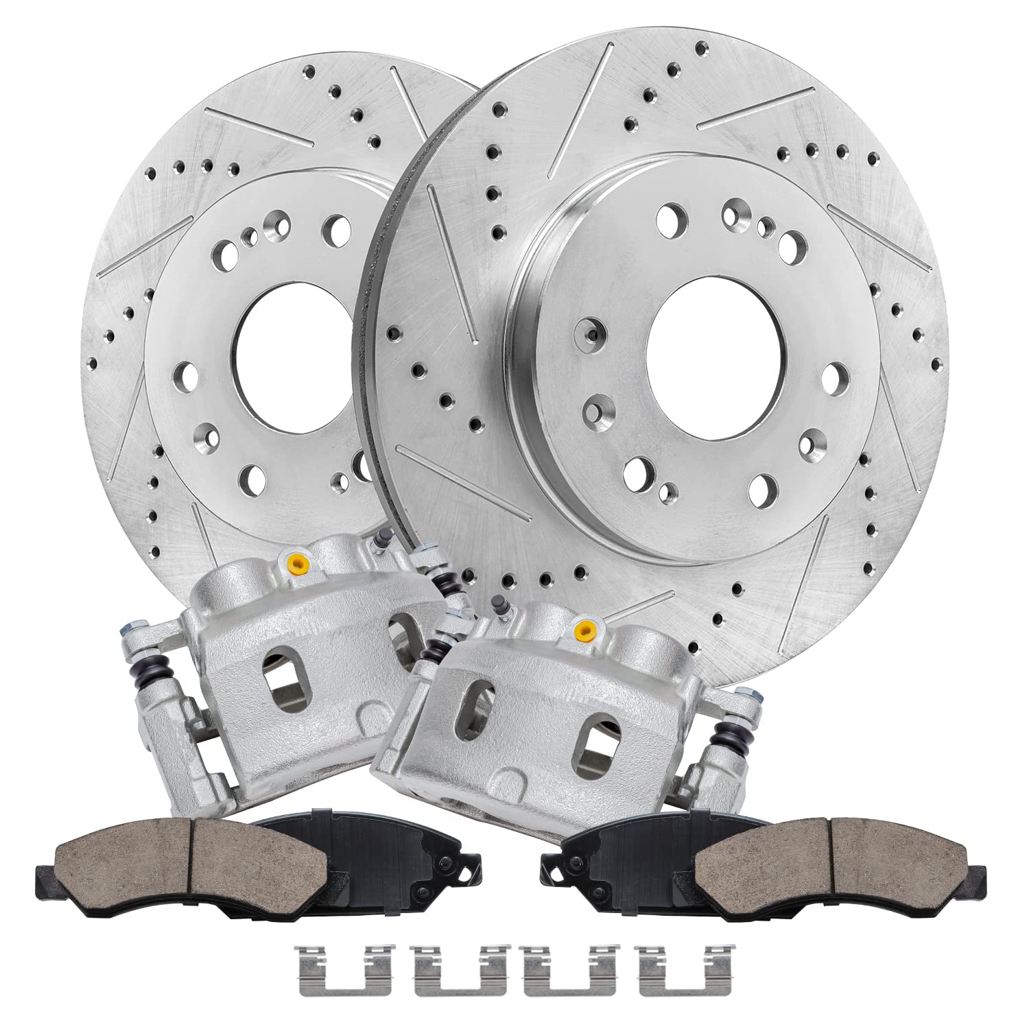 Detroit Axle - Front Brake Kit for Suburban Silverado Sierra Yukon XL 1500 Tahoe Escalade Drilled and Slotted Brake Rotors Ceram