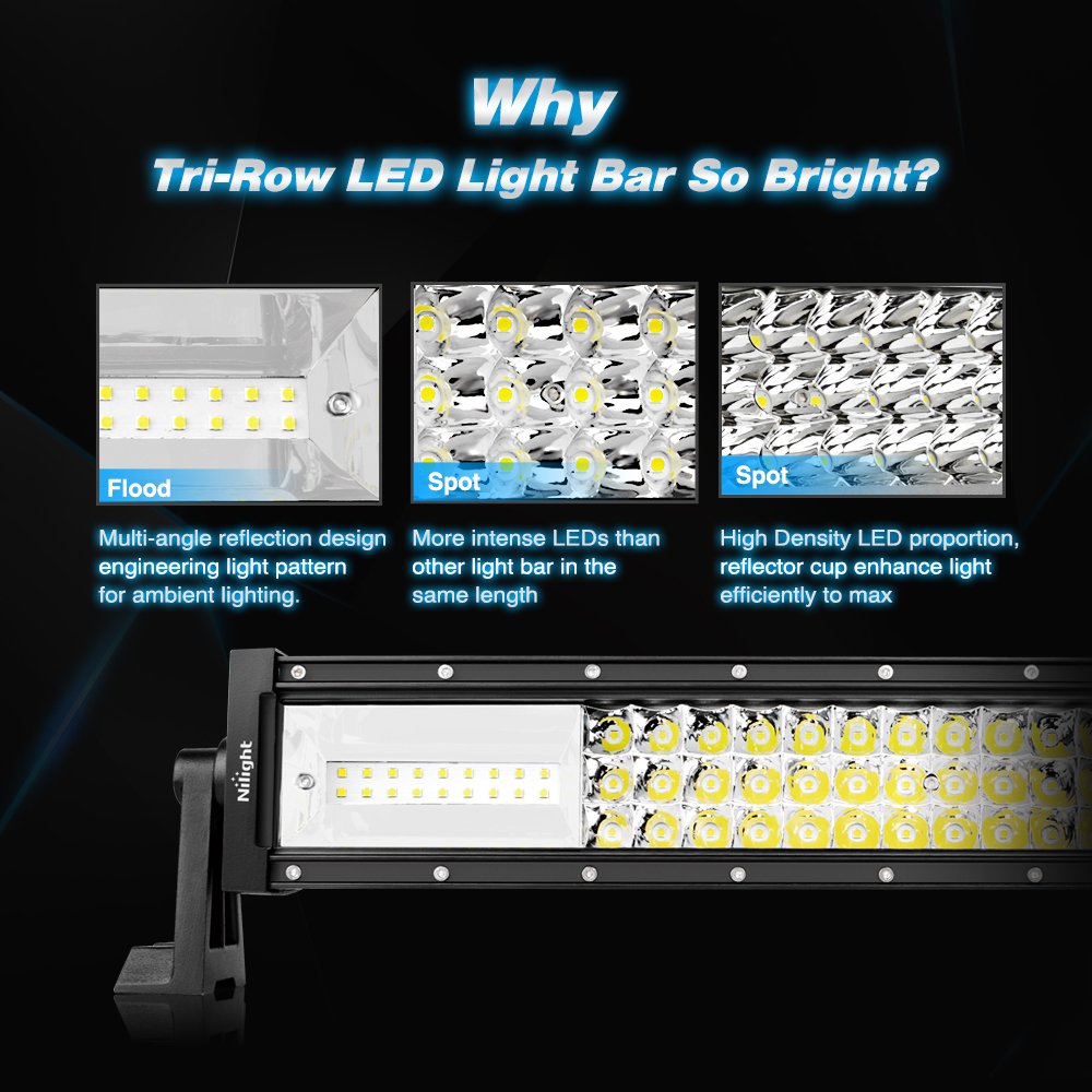 Nilight 52Inch LED Light Bar 783W 78000LM Curved Triple Row Flood Spot Combo - Black Shell, Model 18015C-A, Off Road Driving Lights