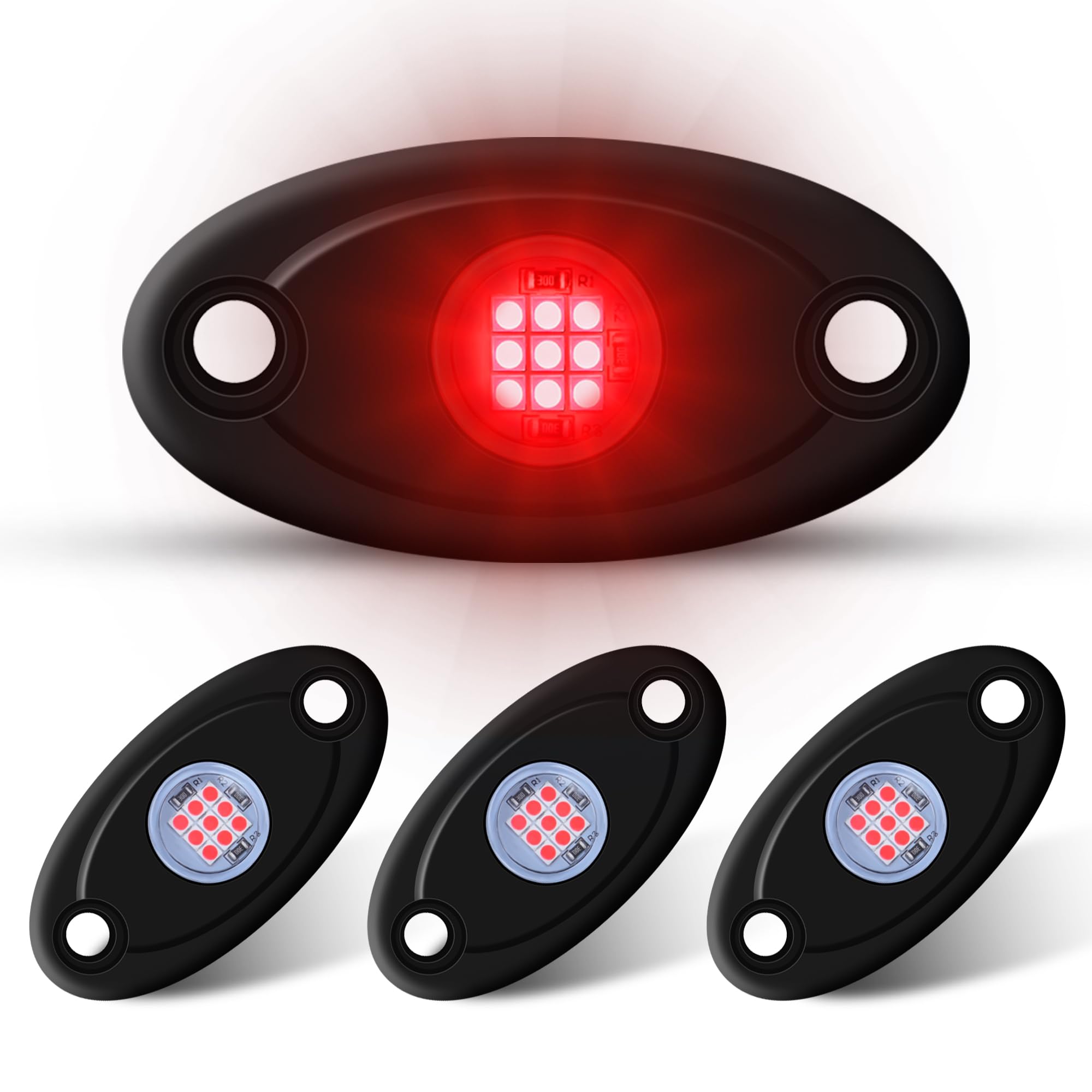 Ly8 4Pods Led Rock Lights Kits For Car Trucks Atv Utv Suv Boat Underbody Glow Trail Rig Light Waterproof (Red)