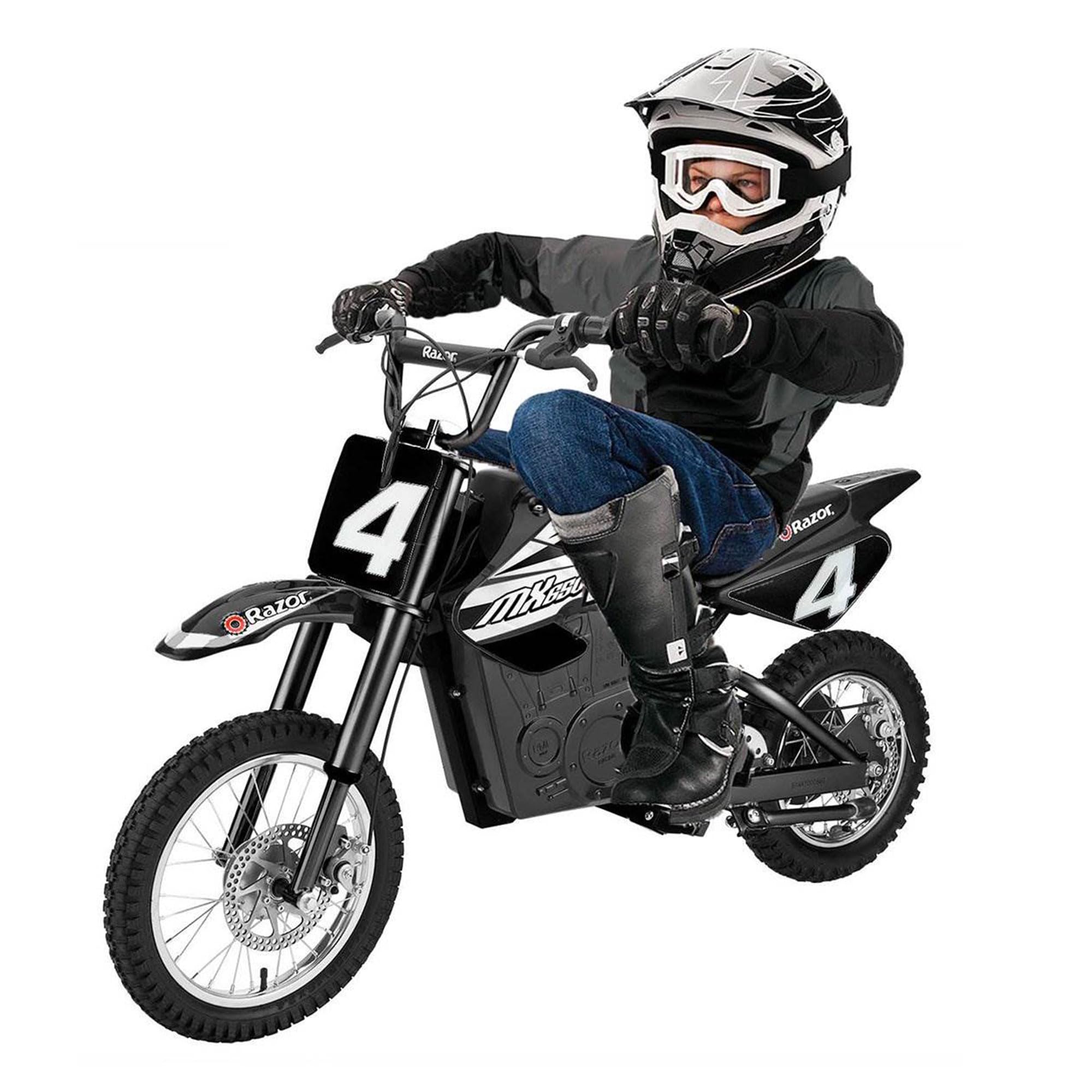 Razor MX650 Dirt Rocket 36V Electric Motocross Bike, 56L x 24.5W x 36H inches, Black, Front & Rear Suspension, Twist Grip Throttle
