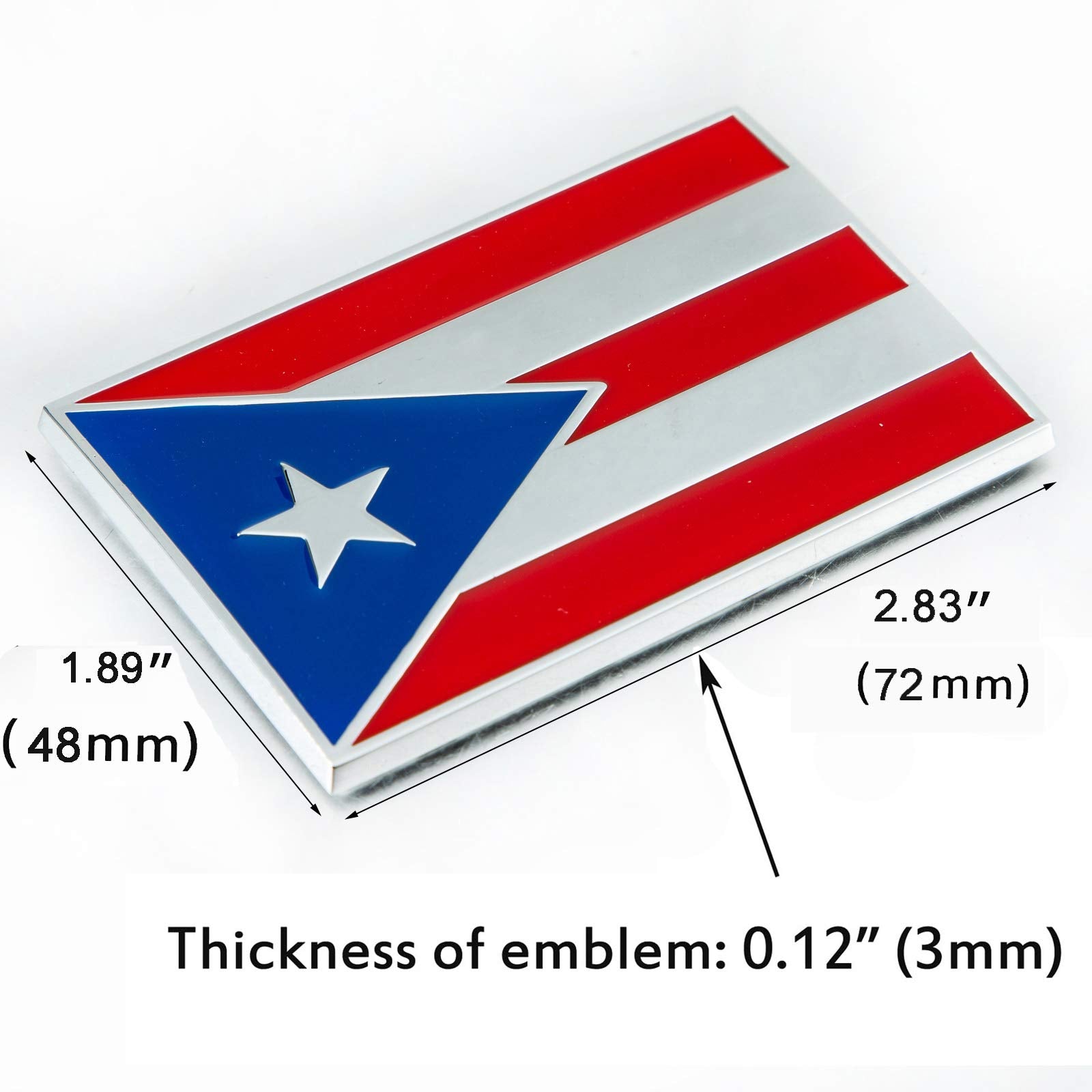 Dsycar 2 Pack Puerto Rico Flag Emblems Embossed Chrome Metal Flag Auto Emblem For Car Decorations Accessories - Gifts 4 Free Puerto Rico Flag Valve Stem Caps (Puerto Rico Flag)