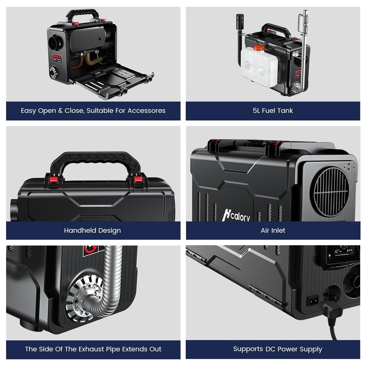 HCALORY 12V Portable Diesel Air Heater, 5KW All-in-One with Remote Control, LCD Monitor for RV, Trucks, Boats - Model LuneG63
