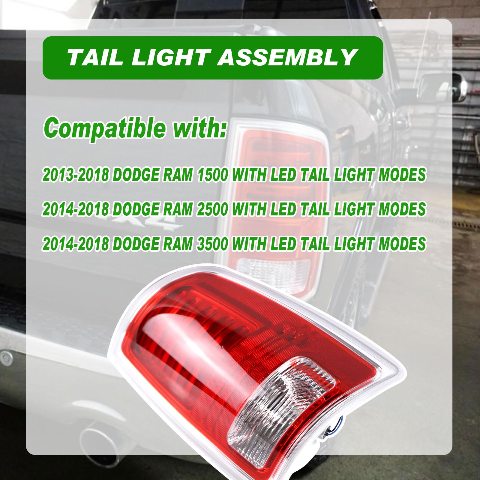 Lochnchn Tail Light Assembly Compatible With Dodge Ram 1500 2013-2018 Ram 2500&3500 2014-2018 Right Passenger Side Led Taillight