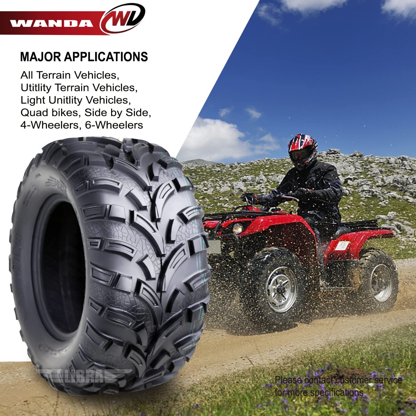 Wanda Set Of 6 Atv Utv Tires (2) 25X8-12 Front & (4) 25X11-12 Rear 6Pr