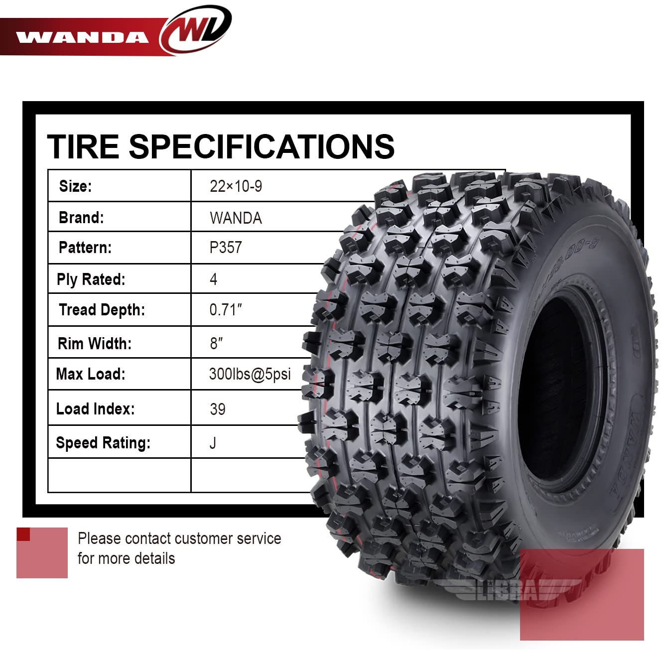 Wanda Set 2 Sport Atv Tires At 22X10-9 22X10X9 P357 Gncc (Grand National Cross Country) Race Tire 0.71'' Lugs 10263