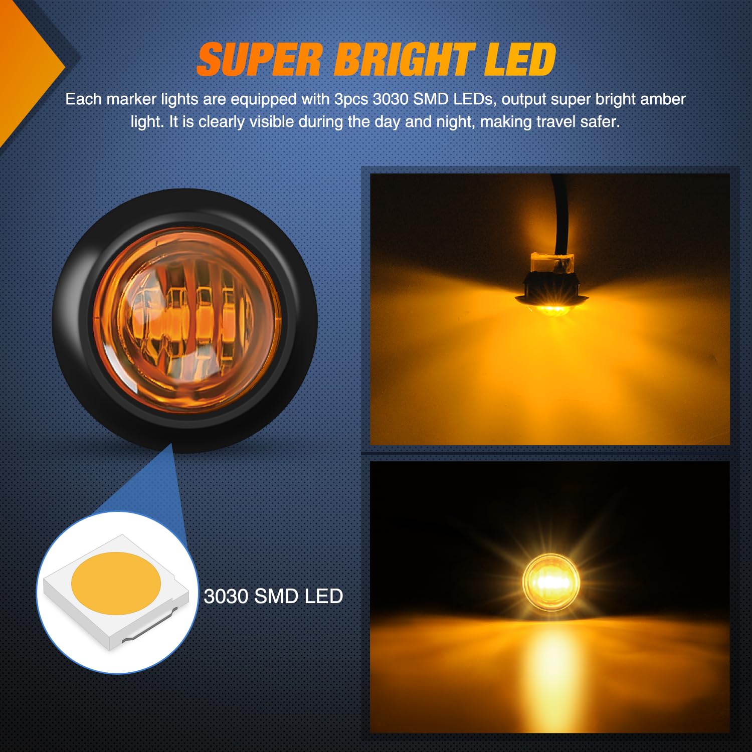 Nilight 3/4Inch Round Marker Light 10Pcs Amber Led Clearance 2 Connectors Side Indicator Bullet Lights Ip68 Waterproof For Trail