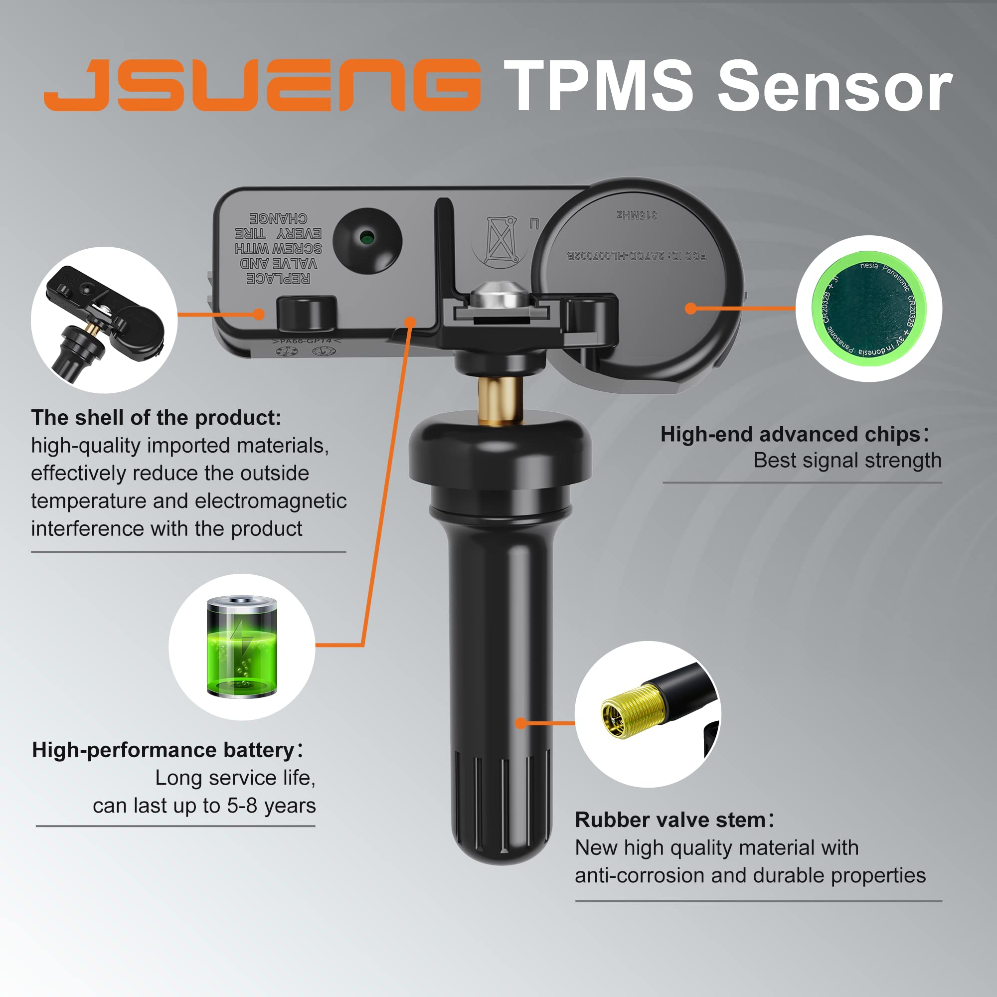 Jsueng Tpms Sensor, 4Pcs Tire Pressure Monitor Sensors Compatible With Buick Cadillac Chevy Gmc Pontiac Saturn,Gm Mercury Oe#135
