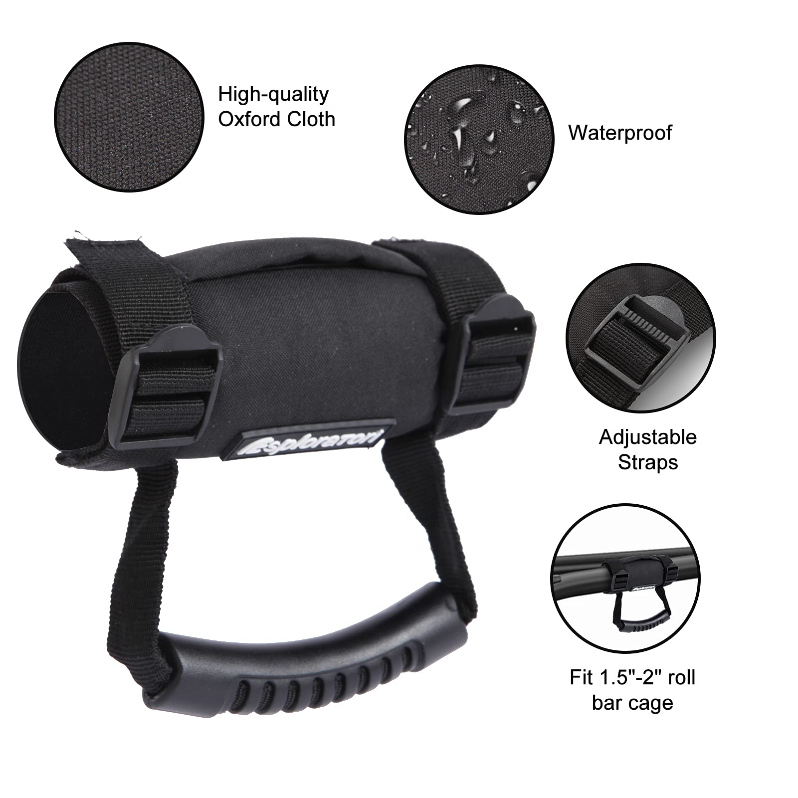UTV Roll Bar Grab Handle Grips, UTV Grab Handles for 1.5''-2'' Roll Bar Compatible with Polaris RZR, Can Am, Gator, Kawasaki, Wi