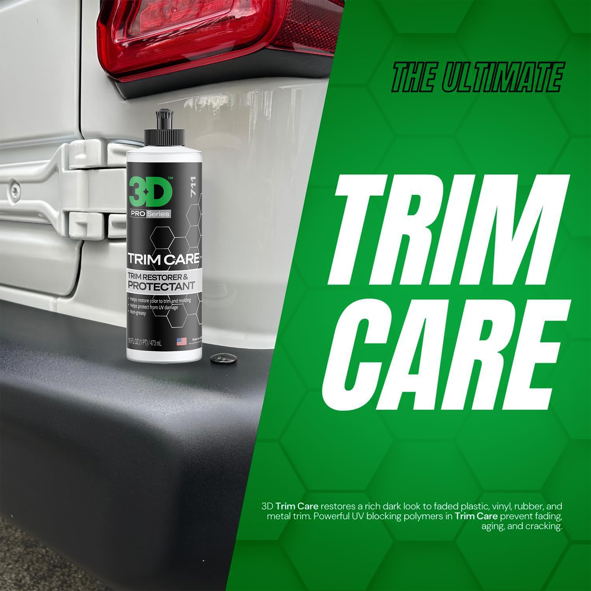 3D Trim Care Restorer - 16oz Black Rubber Surface Renewing Shine & Protection