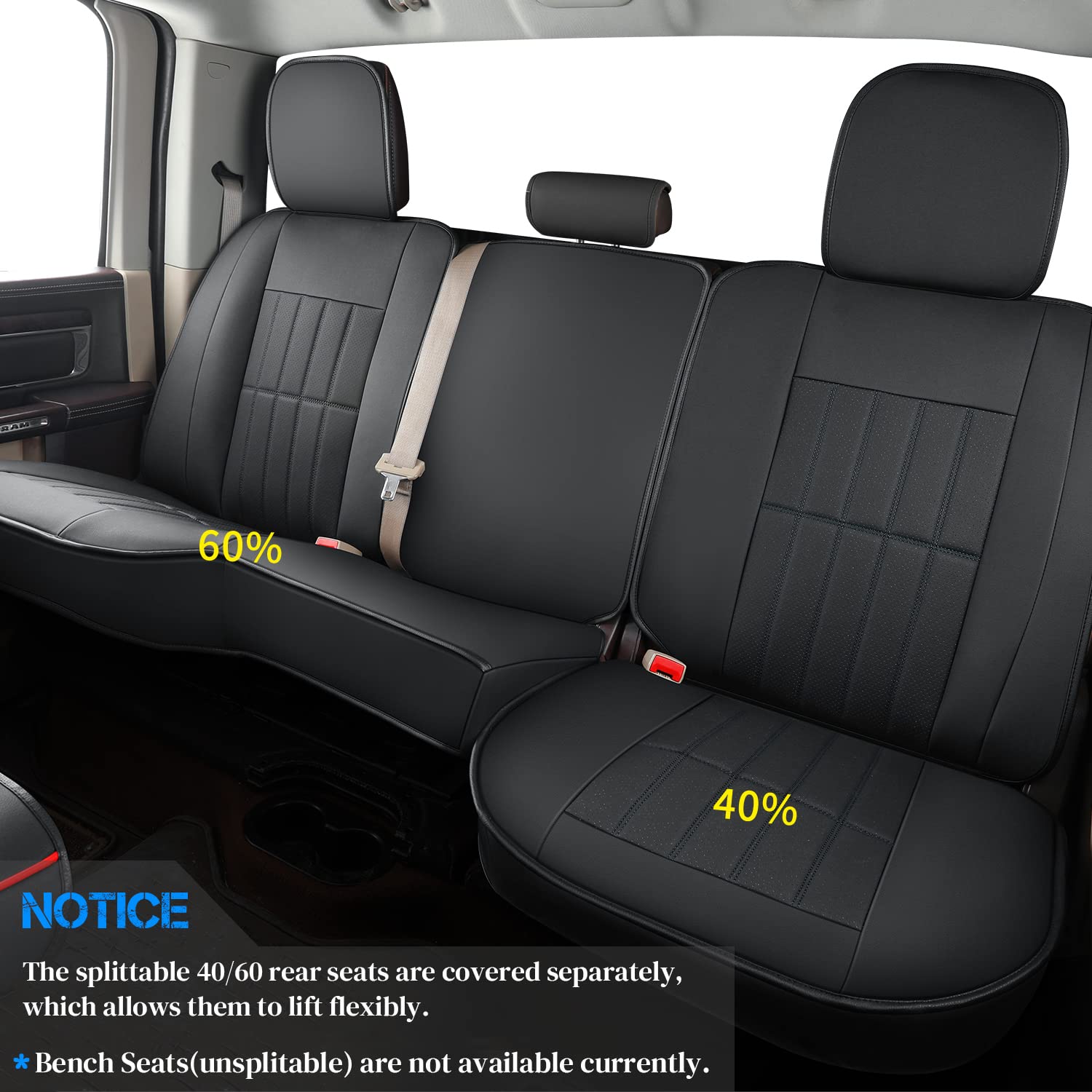 Truckiipa Dodge Ram Seat Covers Full Set, Full Coverage Luxury Car Seat Covers Waterproof Leather Protector Pickup Truck Accessories, Custom Fit For 2002-2023 Ram 1500 2500 3500 Crew Mega Cab